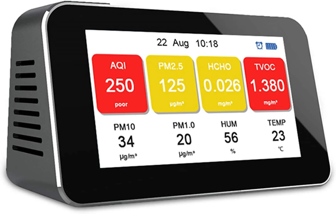 دستگاه تشخیص کیفیت هوا 9 در 1 AMTAST، مانیتور هوشمند کیفیت هوا برای AQI، PM2.5، PM1.0، PM10، فرمالدهید (HCHO)، TVOC، دما، رطوبت، زمان/تاریخ/هشدار چند منظوره