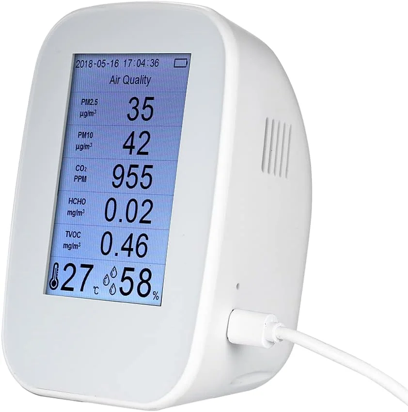 تستر چند منظوره کیفیت هوا آلیساشاپ، مناسب برای داخل و خارج ساختمان، سنجش HCHO و TVOC، متر CO2 به همراه باتری