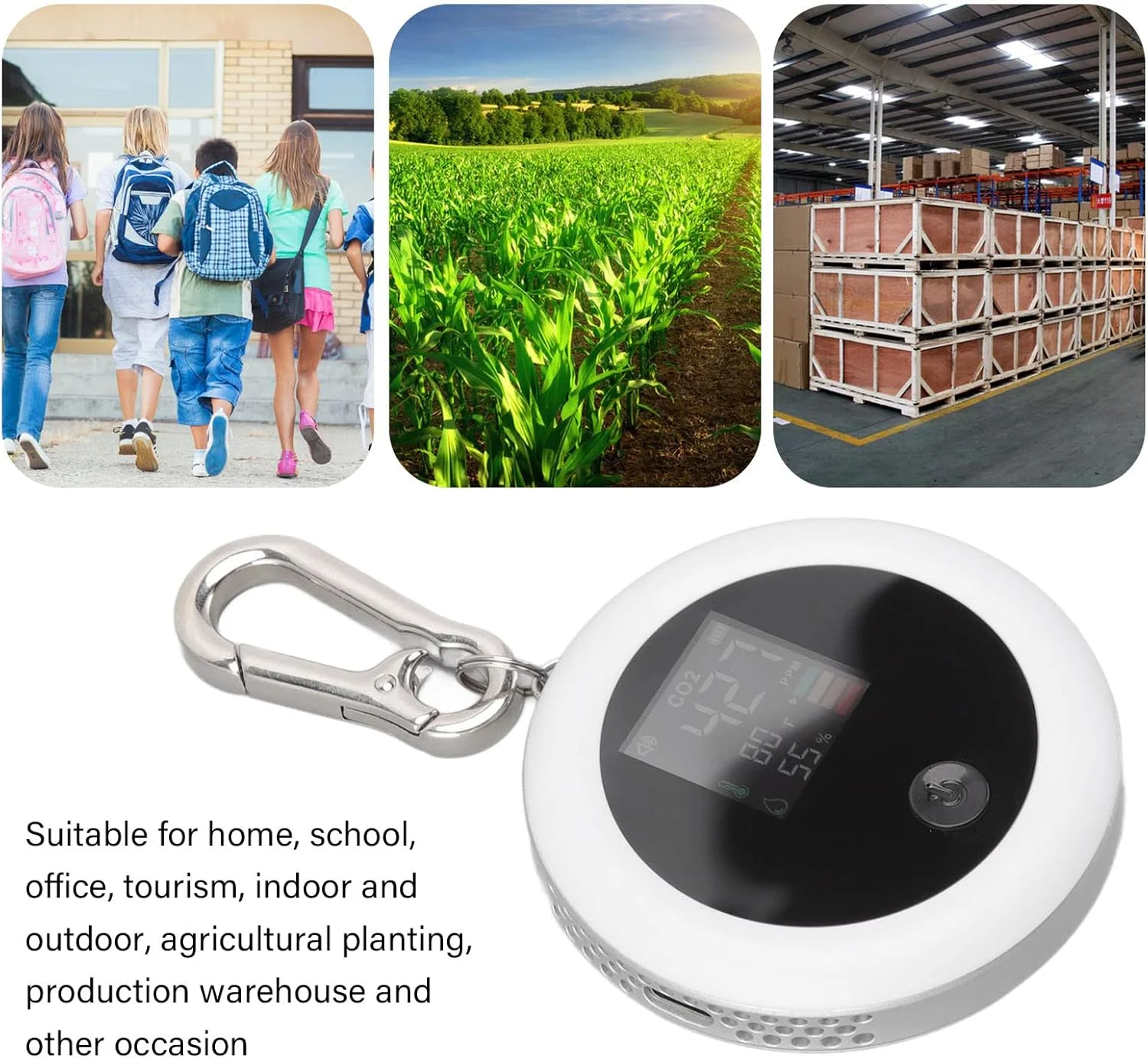 آنالیزور هوا، دستگاه قابل حمل 3 در 1 با LCD برای سنجش دما، رطوبت و کیفیت هوای داخل ساختمان، تجهیزات تست میزان تهویه هوا