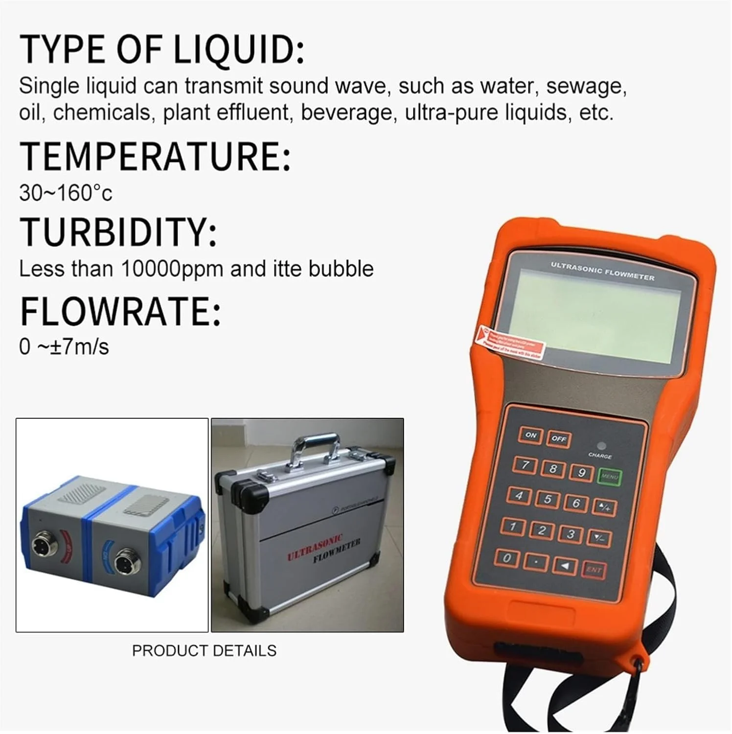 فلومتر مایع التراسونیک دیجیتال قابل حمل AJWYSOI مدل TUF-2000H به همراه ترنسدیوسر استاندارد TM-1 با محدوده اندازه گیری DN50-700mm برای اندازه گیری گازوئیل، نفت سفید، بنزین