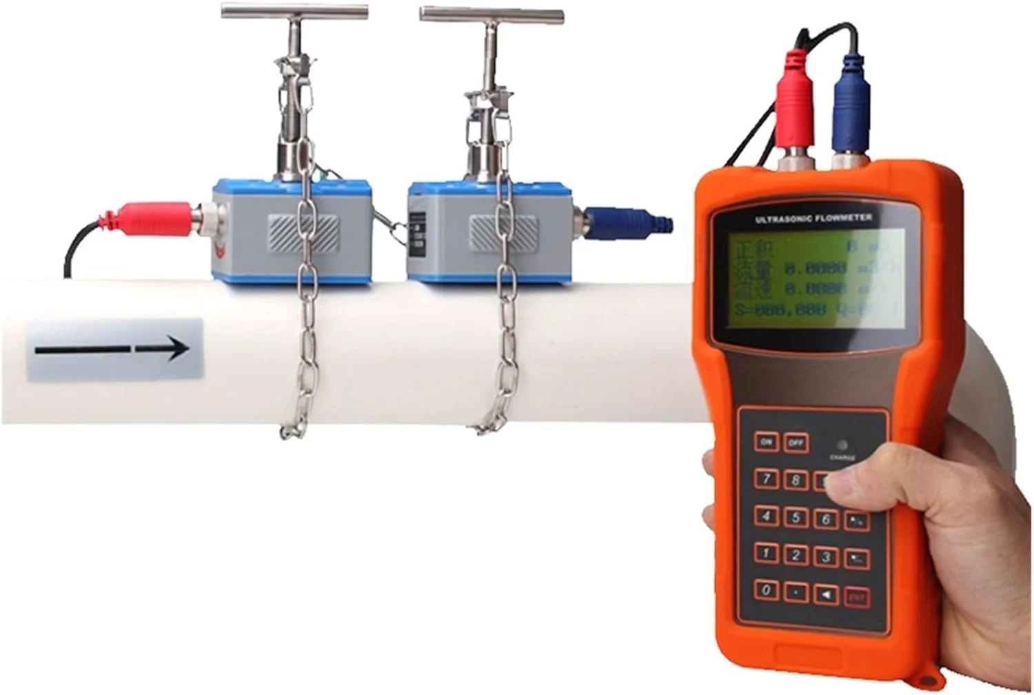 فلومتر التراسونیک دیجیتال قابل حمل AJWYSOI با کنترل جریان مایع، مناسب برای مواد غذایی، فلومتر التراسونیک دستی برای آب لوله کشی، کنتور حرارتی برای آب دریا، الکل و فاضلاب صنعتی