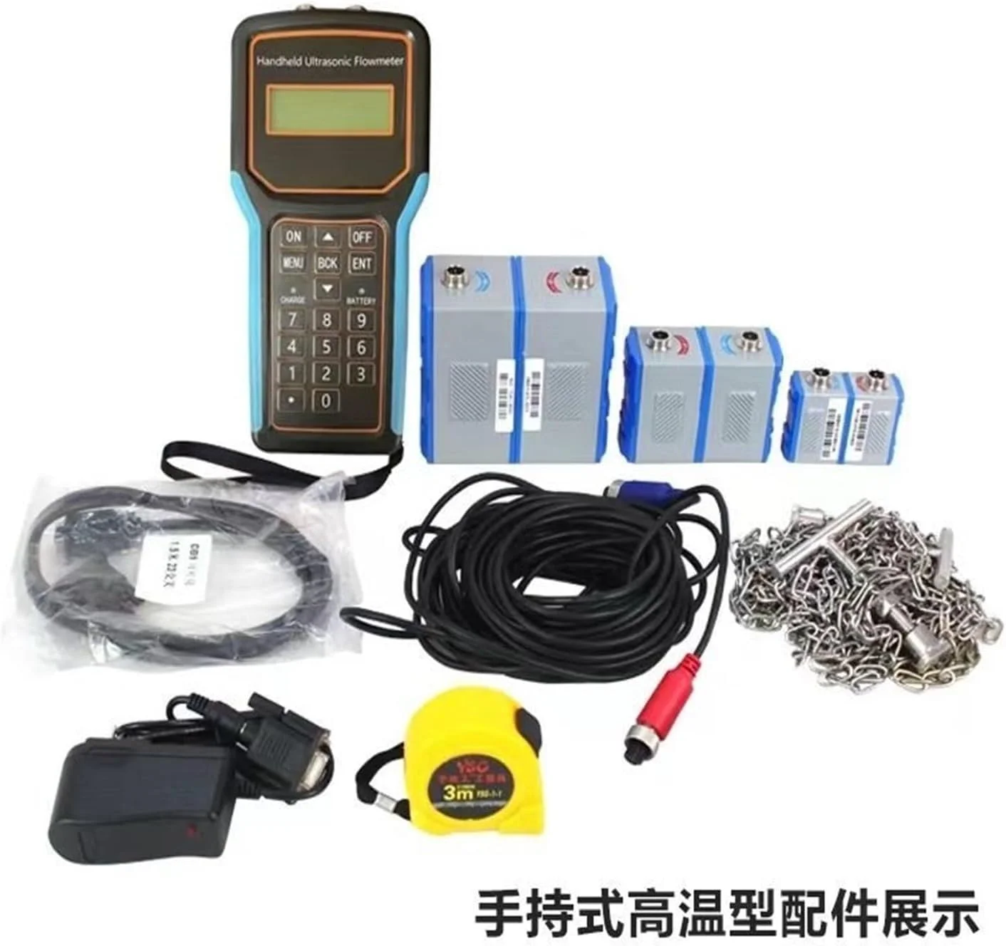 فلومتر التراسونیک قابل حمل کنترل جریان مایع AJWYSOI، فلومتر مایع خمیری گیره ای خارجی با دمای بالا با سنسور گیره ای برای آب دریا، الکل، فاضلاب صنعتی (با پروب M Dn50-70)