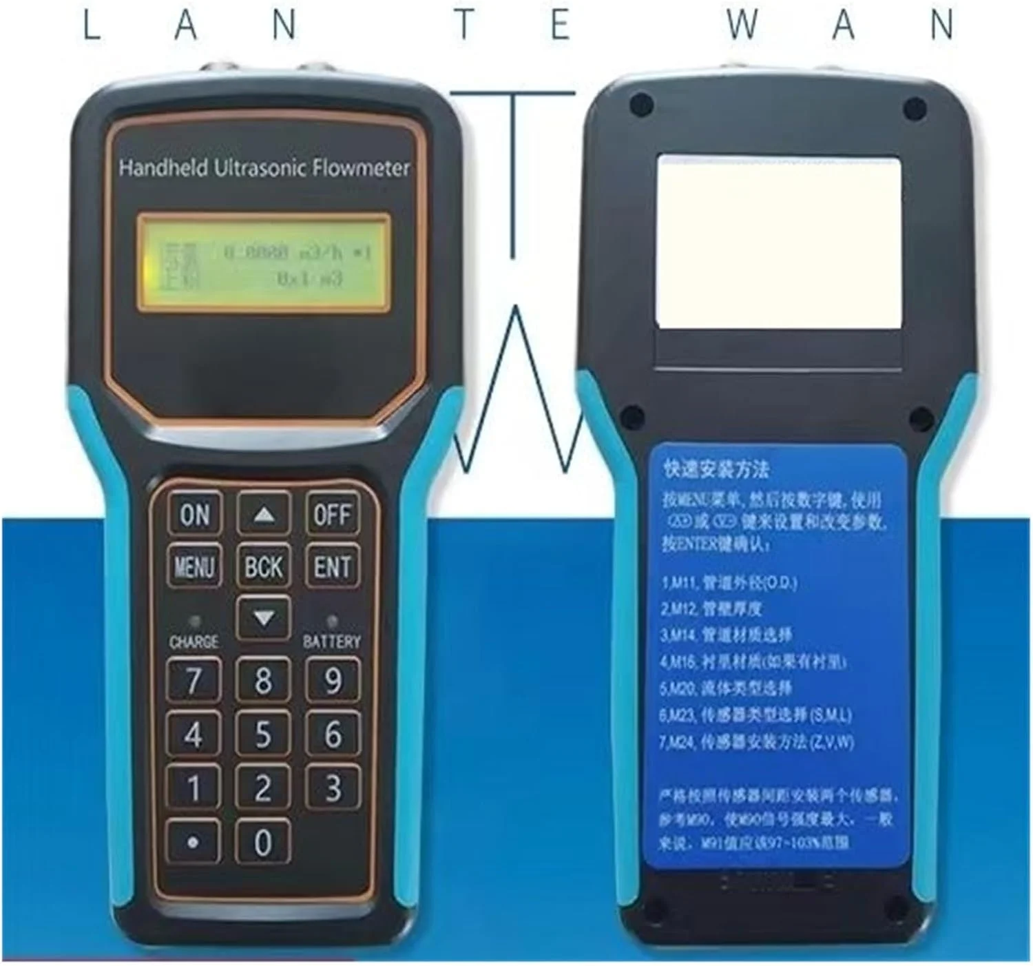 فلومتر التراسونیک قابل حمل کنترل جریان مایع AJWYSOI، فلومتر مایع خمیری گیره ای خارجی با دمای بالا با سنسور گیره ای برای آب دریا، الکل، فاضلاب صنعتی (با پروب M Dn50-70)