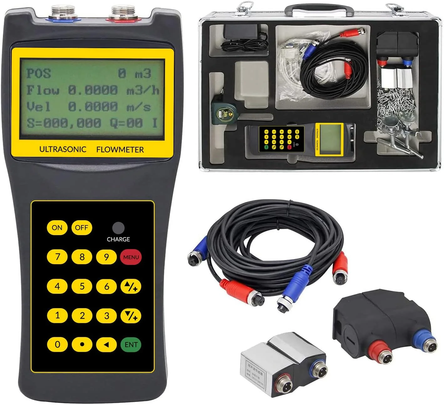 فلومتر التراسونیک دستی CGOLDENWALL مدل CGOLDENWALL، فلومتر مایع قابل حمل با مبدل های S1+M2 برای لوله های مسی/PVC با قطر DN15-700mm (1/2-28 اینچ)