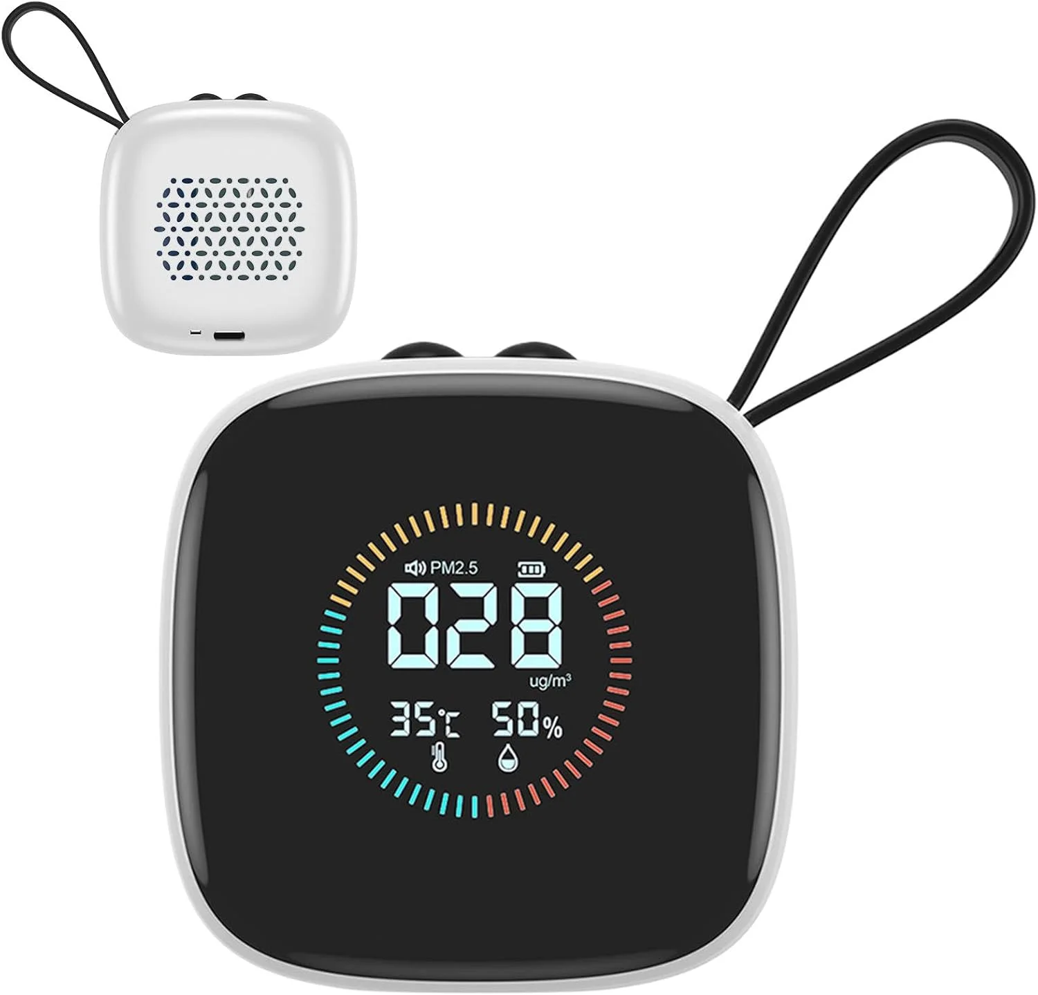 دستگاه سنجش کیفیت هوا قابل حمل - دستگاه کوچک سنجش کیفیت هوا با بند و نمایشگر LED - تستر رطوبت چند منظوره خانگی برای اتاق خواب و نشیمن