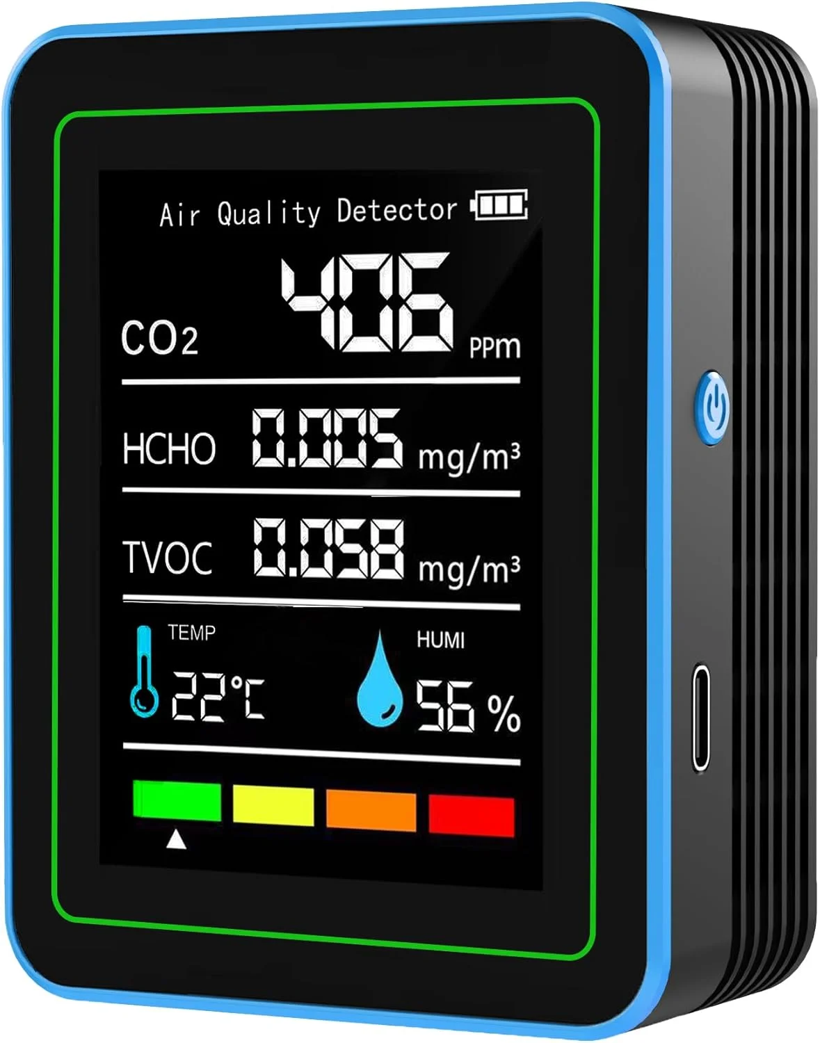 دستگاه سنجش کیفیت هوای داخلی: سنسور دما و رطوبت با قابلیت تشخیص CO2، TVOC، HCHO، دستگاه تشخیص حرفه ای قابل حمل، دستگاه سنجش کیفیت هوا 5 در 1 برای خانه، دفتر، مدرسه، هتل