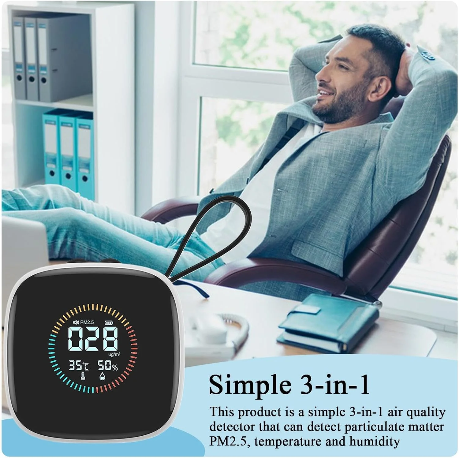 دستگاه سنجش کیفیت هوا قابل حمل - دستگاه کوچک سنجش کیفیت هوا با بند و نمایشگر LED - تستر رطوبت چند منظوره خانگی برای اتاق خواب و نشیمن