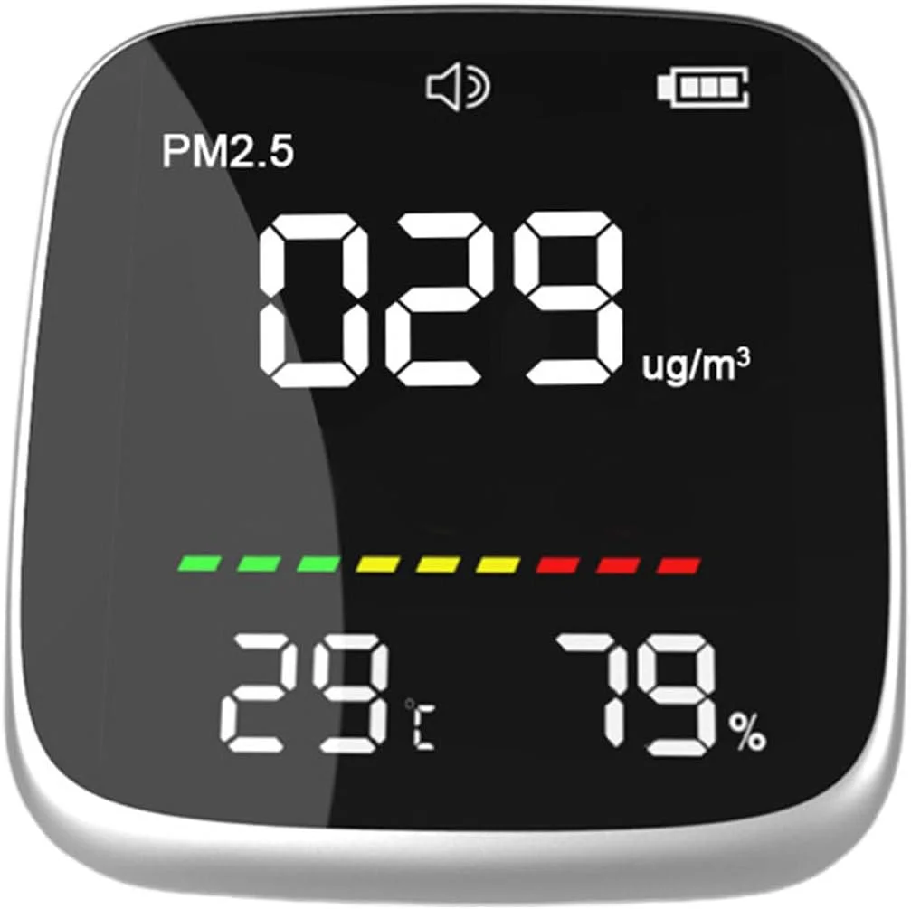 تستر کیفیت هوا - دستگاه تشخیص کیفیت هوا با شارژ USB، ابزار اندازه گیری PM2.5، دما و رطوبت با صفحه نمایش دیجیتال LED برای خانه و مدرسه