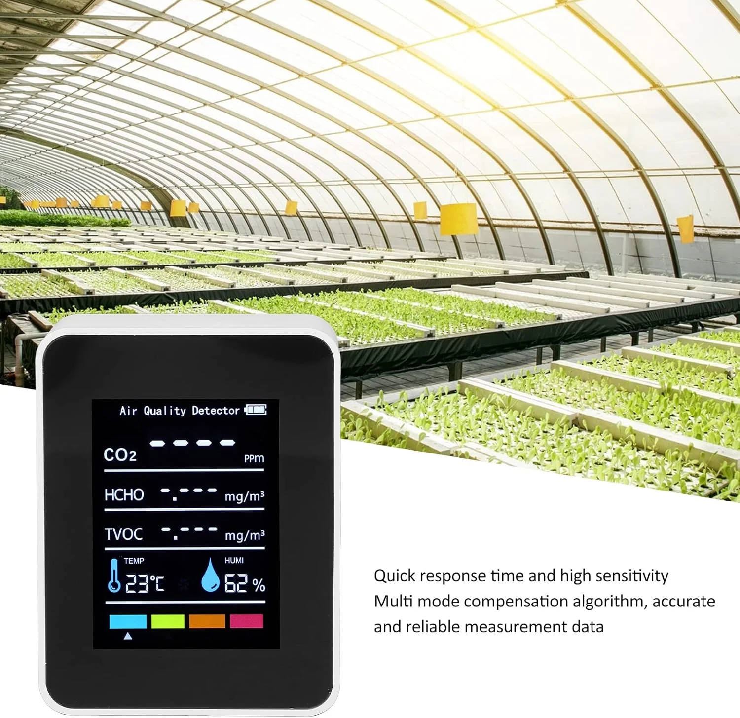 مانیتور کیفیت هوا، سفید ABS با قابلیت تنظیم روشنایی، آشکارساز دی اکسید کربن نیمه هادی با وضوح بالا برای خانه