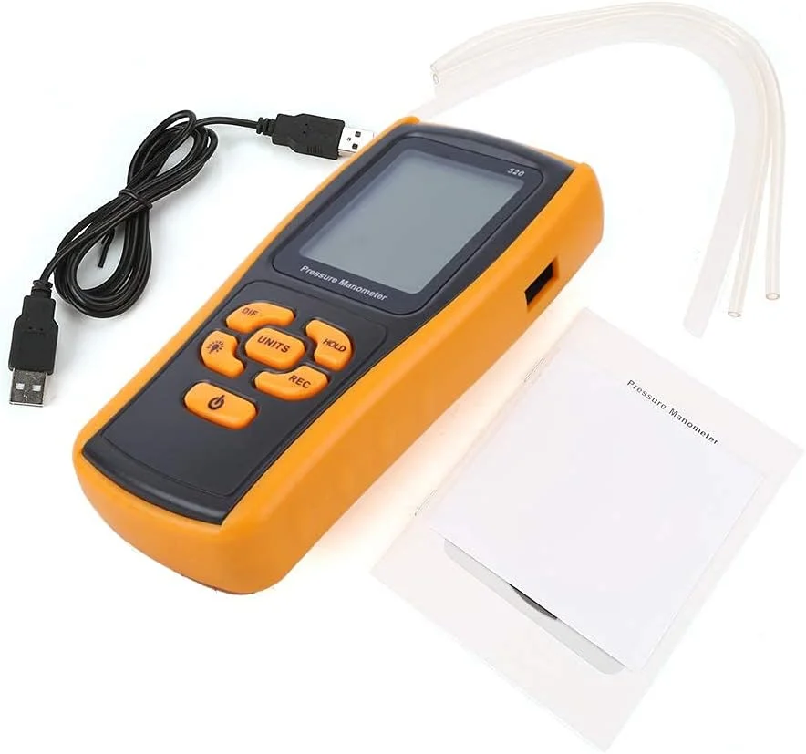 فشارسنج دیجیتال قابل حمل GM520 با دقت بالا، نمایشگر LCD، فشار 150kPa، دارای 11 واحد اندازه گیری