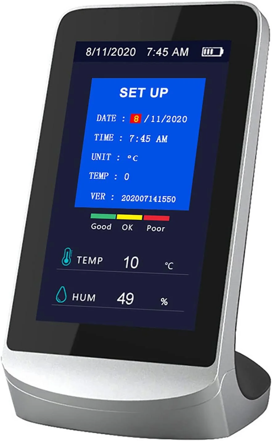 دستگاه سنجش کیفیت هوا ADORZ، ردیاب چند منظوره آلودگی هوا CO2، دماسنج و رطوبت سنج، برای منزل، دفتر کار و مناسبت های مختلف داخلی