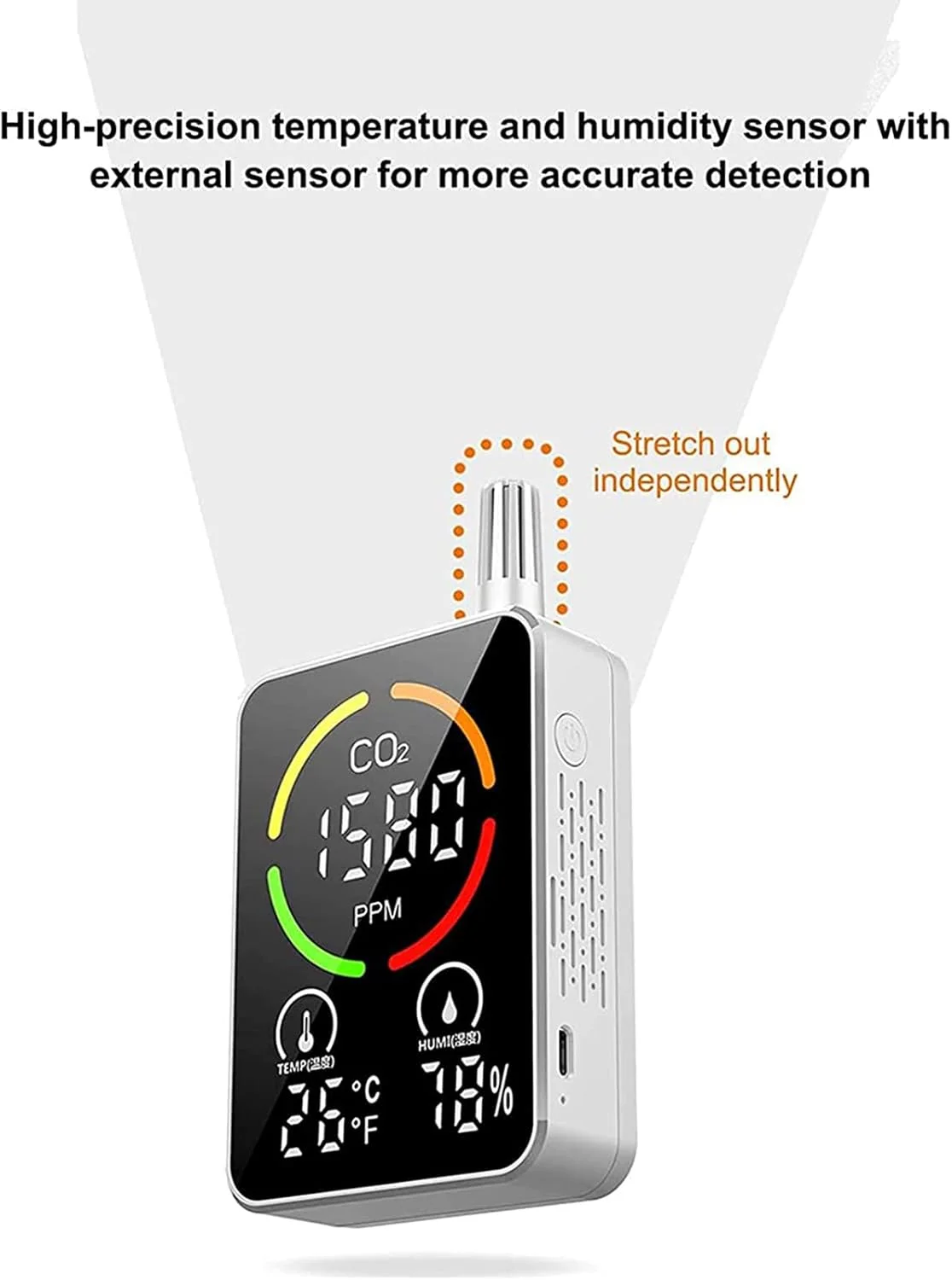 مانیتور کیفیت هوا ADORZ، ردیاب دی اکسید کربن CO2، مانیتور دما و رطوبت هوا، ردیاب رطوبت قابل حمل با سیستم هشدار خودکار، برای مدرسه، دفتر، خانه، رستوران.
