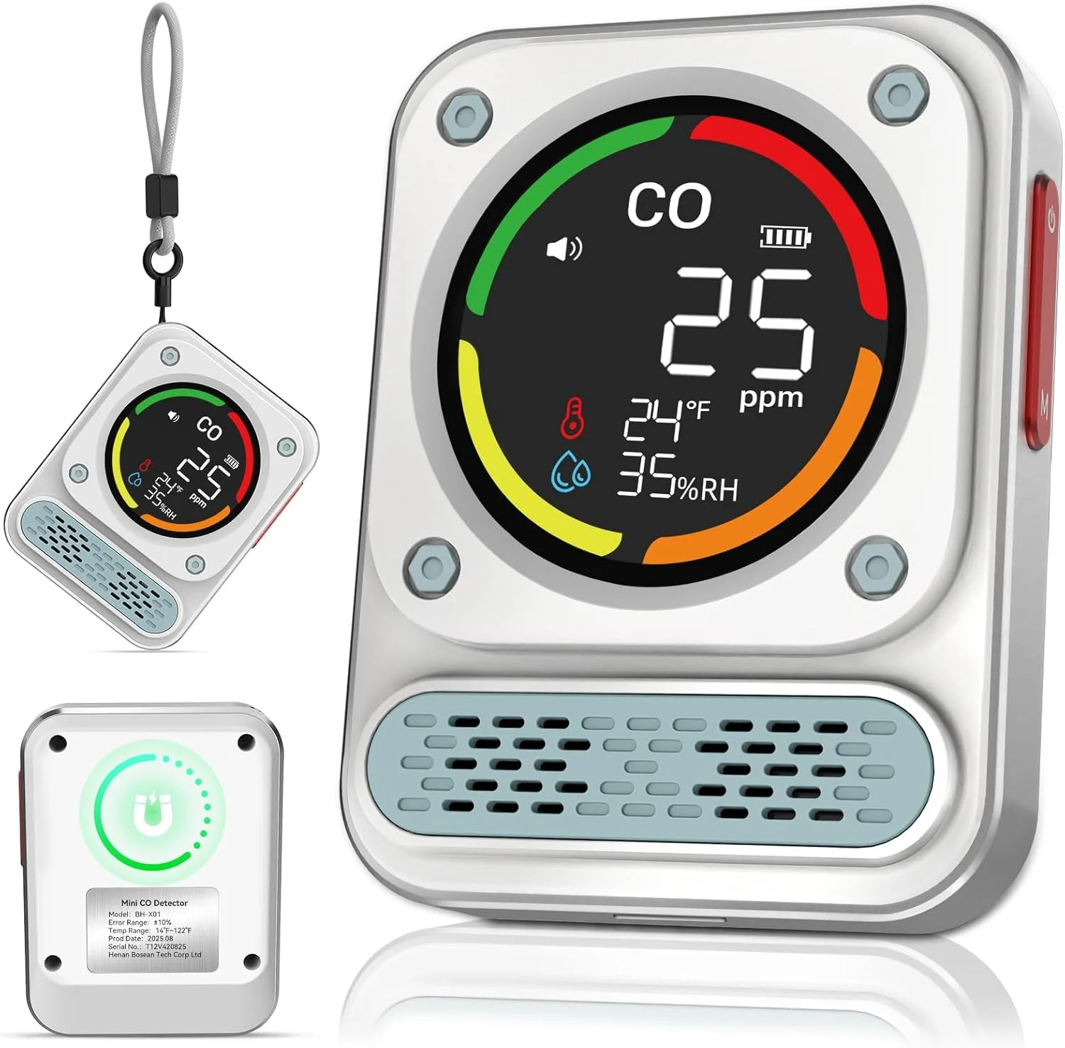 آشکارساز مونوکسید کربن قابل حمل، دتکتور مونوکسید کربن 3 در 1 قابل شارژ با عمر سنسور 10 ساله، 200 ساعت زمان کار برای مسافرت و کمپینگ، چادر، RV، خانه، آشپزخانه