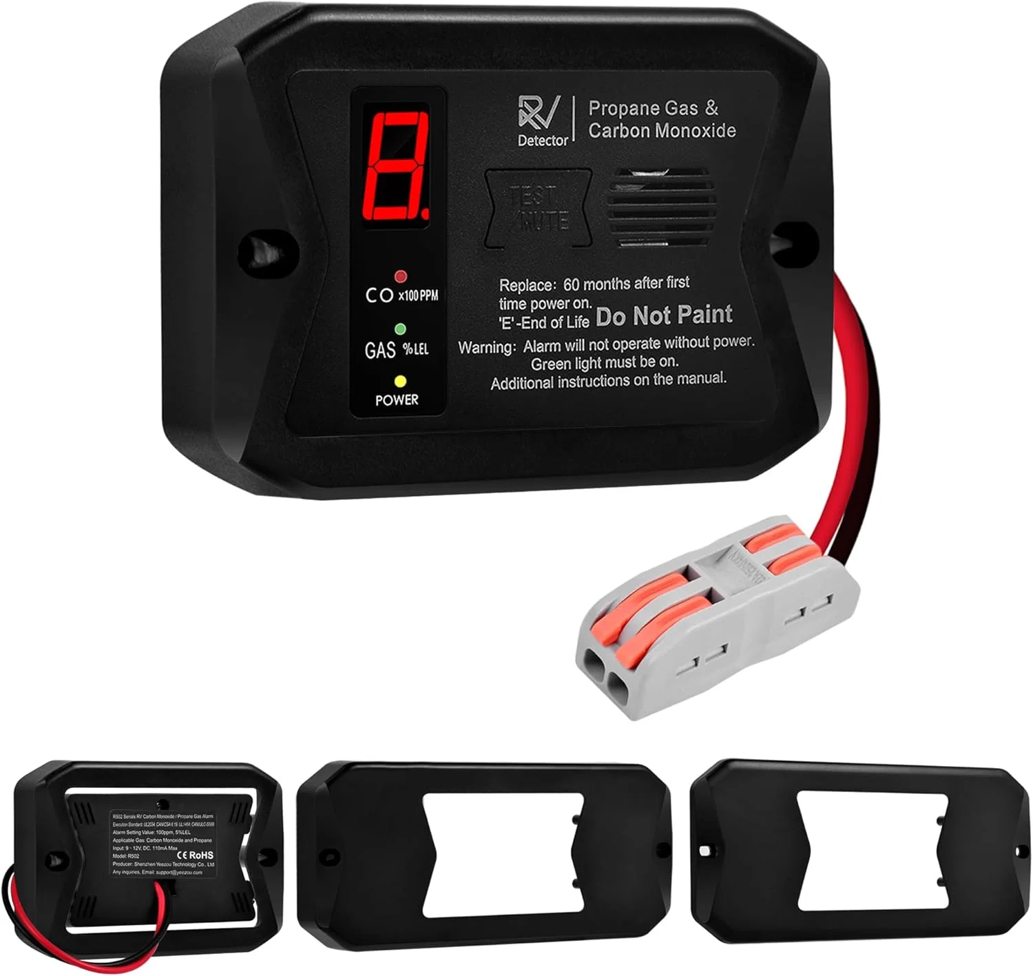 آشکارساز گاز پروپان RV Protectmeter، آشکارسازهای مونوکسید کربن و پروپان RV، 12 ولت DC، سازگار با 3 براکت با تمام برندهای دیگر، نصب همسطح و سطحی، رنگ مشکی