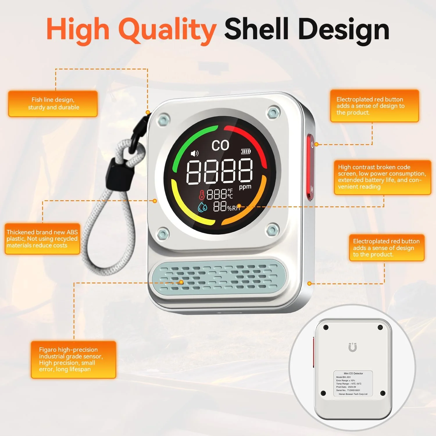 آشکارساز مونوکسید کربن قابل حمل، دتکتور مونوکسید کربن 3 در 1 قابل شارژ با عمر سنسور 10 ساله، 200 ساعت زمان کار برای مسافرت و کمپینگ، چادر، RV، خانه، آشپزخانه