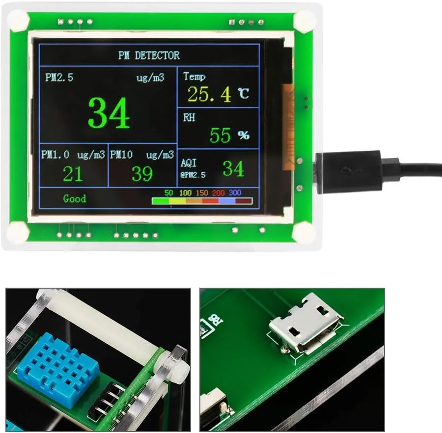 مانیتور کیفیت هوا Acogedor، سنسور تشخیص کیفیت هوا، با صفحه نمایش 2.8 اینچی TFT، برای PM1.0، PM10.0، PM2.5، AQI، دما و رطوبت