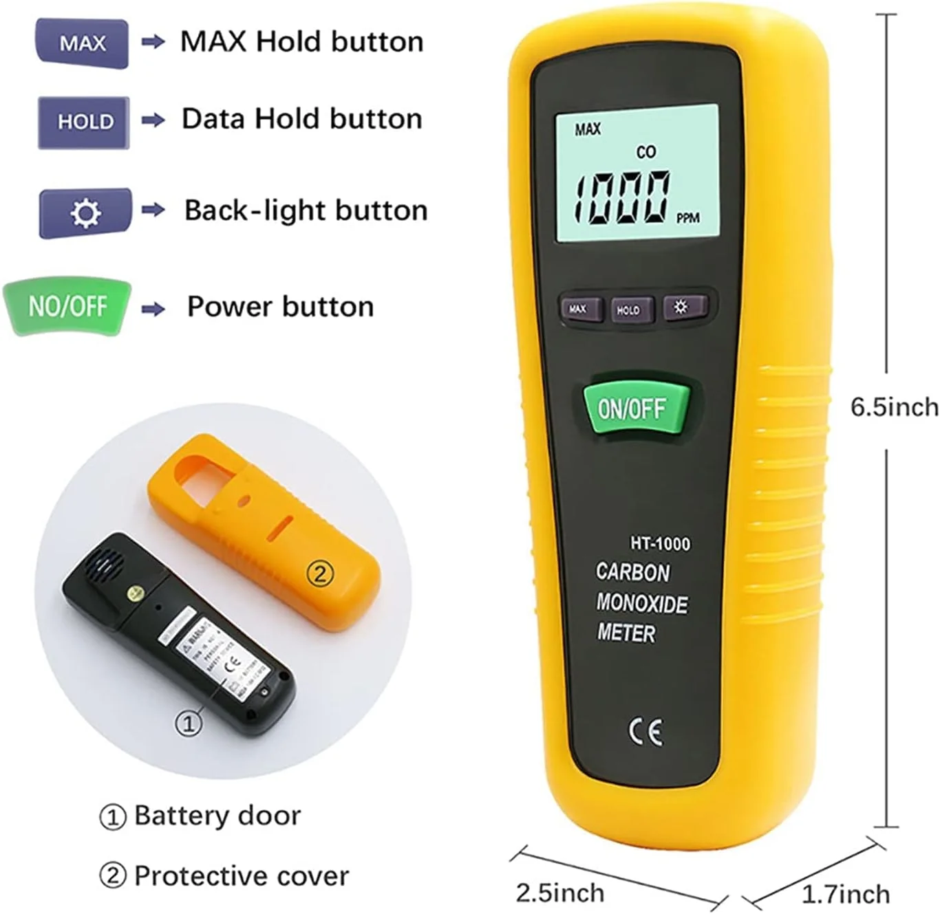 دستگاه تشخیص مونوکسید کربن دیجیتال Raitron، متر قابل حمل با دقت بالا، تستر گاز CO، آلارم صوتی 1000PPM، مناسب برای ابزارهای داخلی و خارجی