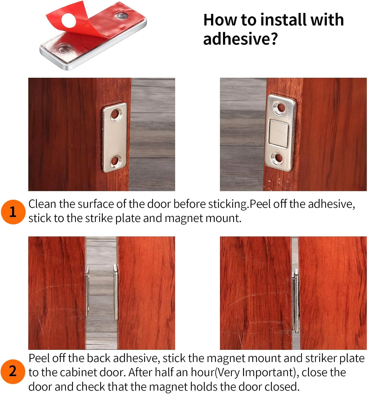 مگنت درب ییبایجیا، 8 عددی، مگنت های مغناطیسی درب کابینت، چسبی خودکار، نوارهای مغناطیسی فوق العاده نازک، مگنت های کشو برای کمد لباس، درب کشویی، بست مغناطیسی