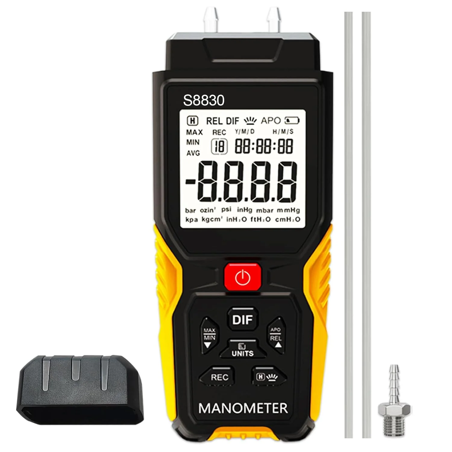 فشارسنج دیجیتال هوا، +/-36.80kPa 147.7inH20 مانومتر دو پورت، گیج فشار دیفرانسیل برای سیستم های تهویه مطبوع، کانال های تهویه، HVAC، تستر فشار گاز