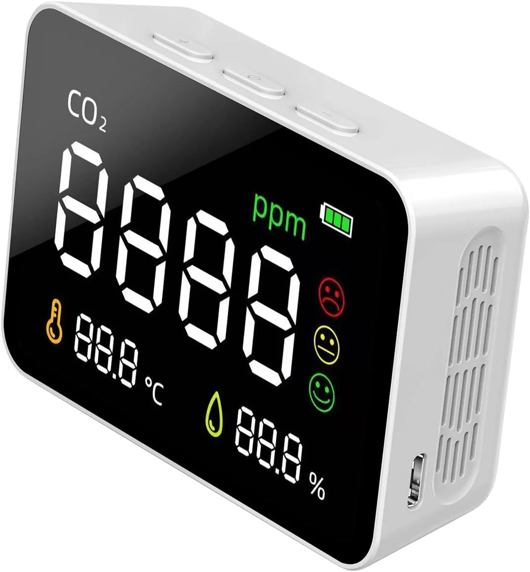 مانیتور کیفیت هوای رومیزی و دیواری، ردیاب دیجیتال CO2 3.5 اینچی 3 در 1، تستر دما، رطوبت و CO2 داخلی و خارجی، دستگاه قابل شارژ اندازه گیری دی اکسید کربن برای اتاق، دفتر، گلخانه و انبار