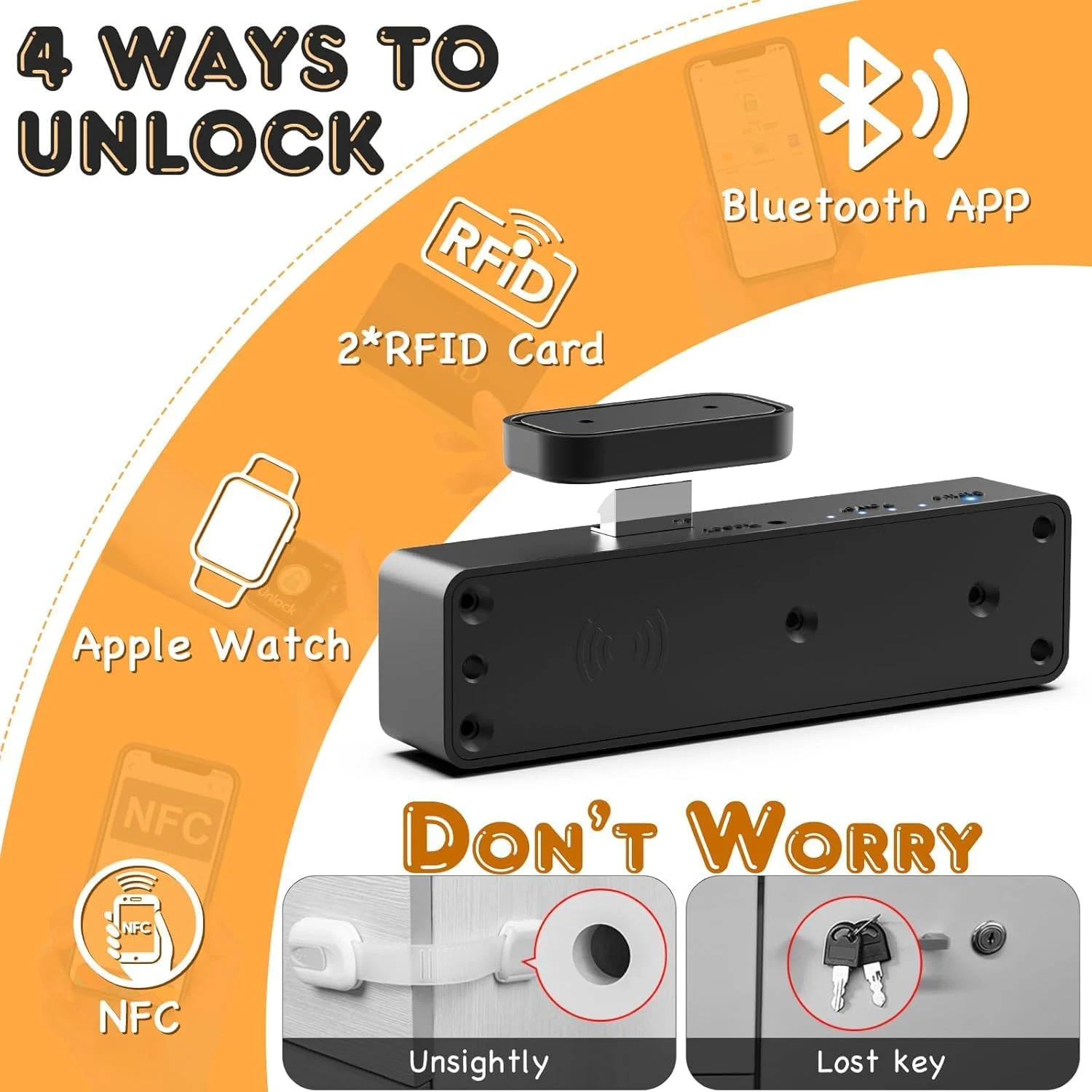 قفل کابینت هوشمند YOUWE7، قفل کشوی بلوتوثی الکترونیکی بدون کلید مخفی، قفل ایمنی کودک برای کابینت ها، کابینت های ذخیره سازی، کشوها، کمدهای لباس، میزها، کمدها برای بزرگسالان (مشکی-2) قفل کابینت هوشمند YOUWE7، قفل کشوی بلوتوثی الکترونیکی بدون کلید مخفی، قفل ایمنی کودک برای کابینت ها، کابینت های ذخیره سازی، کشوها، کمدهای لباس، میزها، کمدها برای بزرگسالان (مشکی-2)