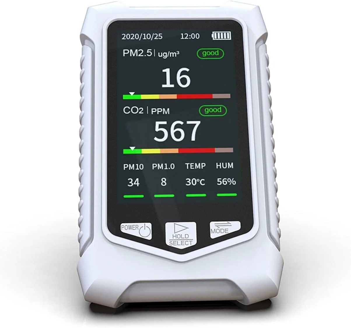 ردیاب کیفیت هوا، ردیاب دی اکسید کربن جدید CO2 PM2.5 دما و رطوبت، فراتر از هشدار استاندارد به زبان انگلیسی، آلمانی و ژاپنی برای خانه، دفتر و مدرسه