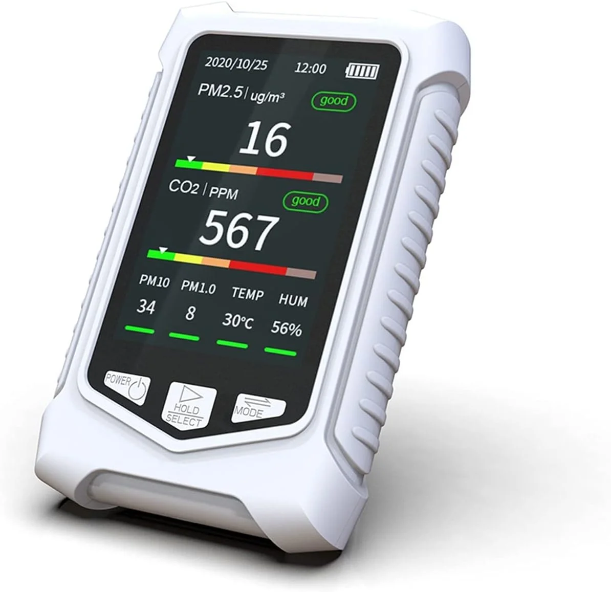 ردیاب کیفیت هوا، ردیاب دی اکسید کربن جدید CO2 PM2.5 دما و رطوبت، فراتر از هشدار استاندارد به زبان انگلیسی، آلمانی و ژاپنی برای خانه، دفتر و مدرسه