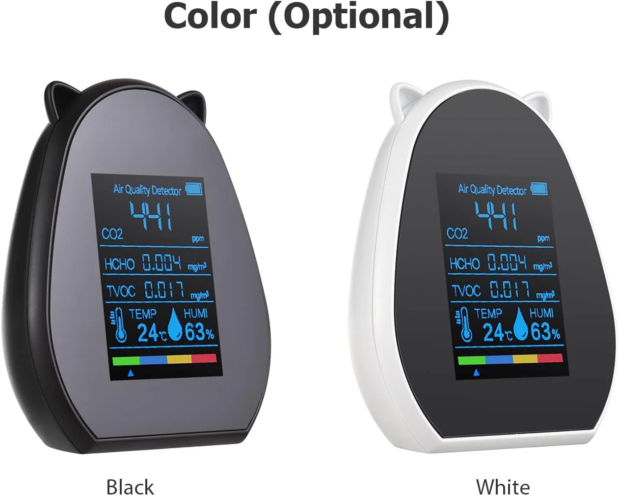 دستگاه سنجش کیفیت هوا 2.9 اینچی، متر CO2، دماسنج و رطوبت سنج قابل شارژ USB، آشکارساز TVOC/HCHO/CO2، ردیاب غلظت CO2 برای خانه و اداره
