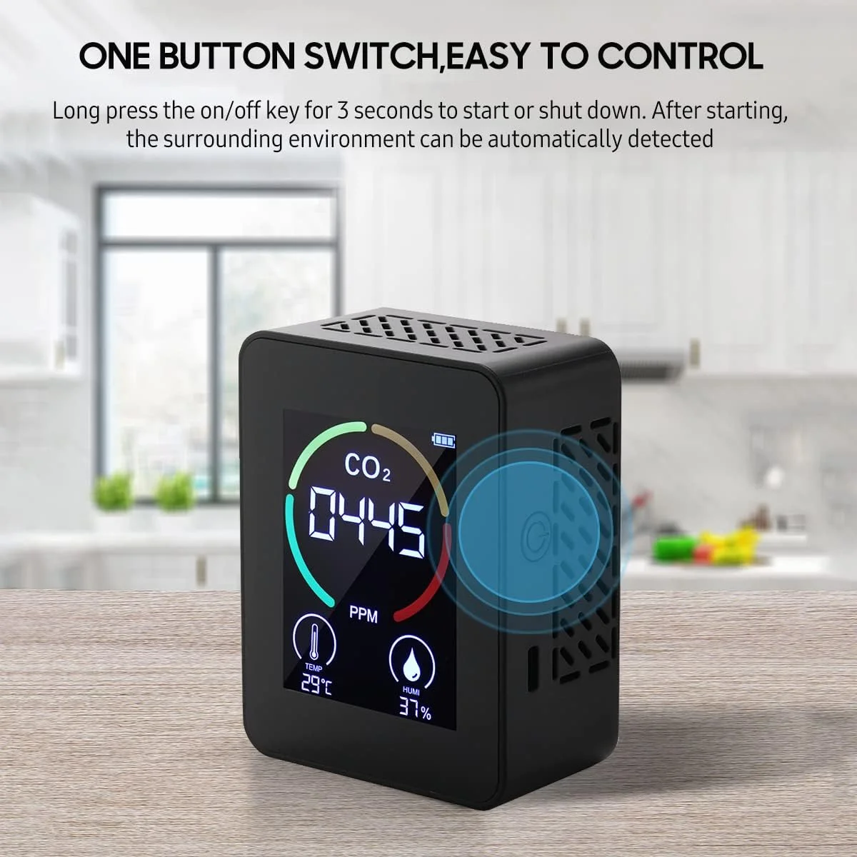 تستر غلظت دی اکسید کربن 2.8 اینچی، مینی متر کربن دی اکسید و دما، باتری لیتیومی 1200 میلی آمپر