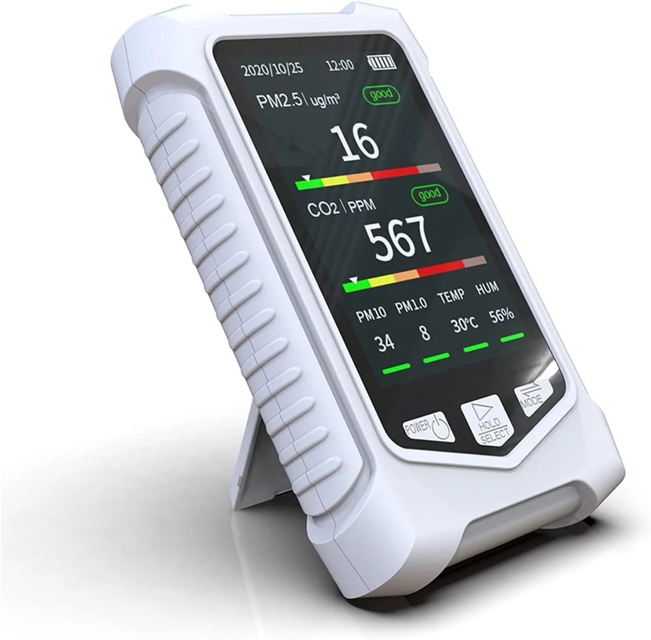 ردیاب کیفیت هوا، ردیاب دی اکسید کربن جدید CO2 PM2.5 دما و رطوبت، فراتر از هشدار استاندارد به زبان انگلیسی، آلمانی و ژاپنی برای خانه، دفتر و مدرسه