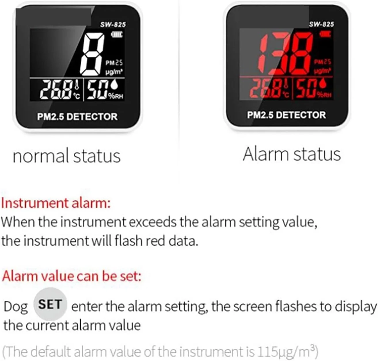 دستگاه مانیتور کیفیت هوا SW-825، آشکارساز PM2.5 دیجیتال 0-500 میکروگرم بر متر مکعب، سنسور PM2.5 قابل حمل کوچک، دستگاه مانیتور کیفیت هوا، دماسنج و رطوبت سنج، عمر باتری طولانی دستگاه مانیتور کیفیت هوا SW-825، آشکارساز PM2.5 دیجیتال 0-500 میکروگرم بر متر مکعب، سنسور PM2.5 قابل حمل کوچک، دستگاه مانیتور کیفیت هوا، دماسنج و رطوبت سنج، عمر باتری طولانی