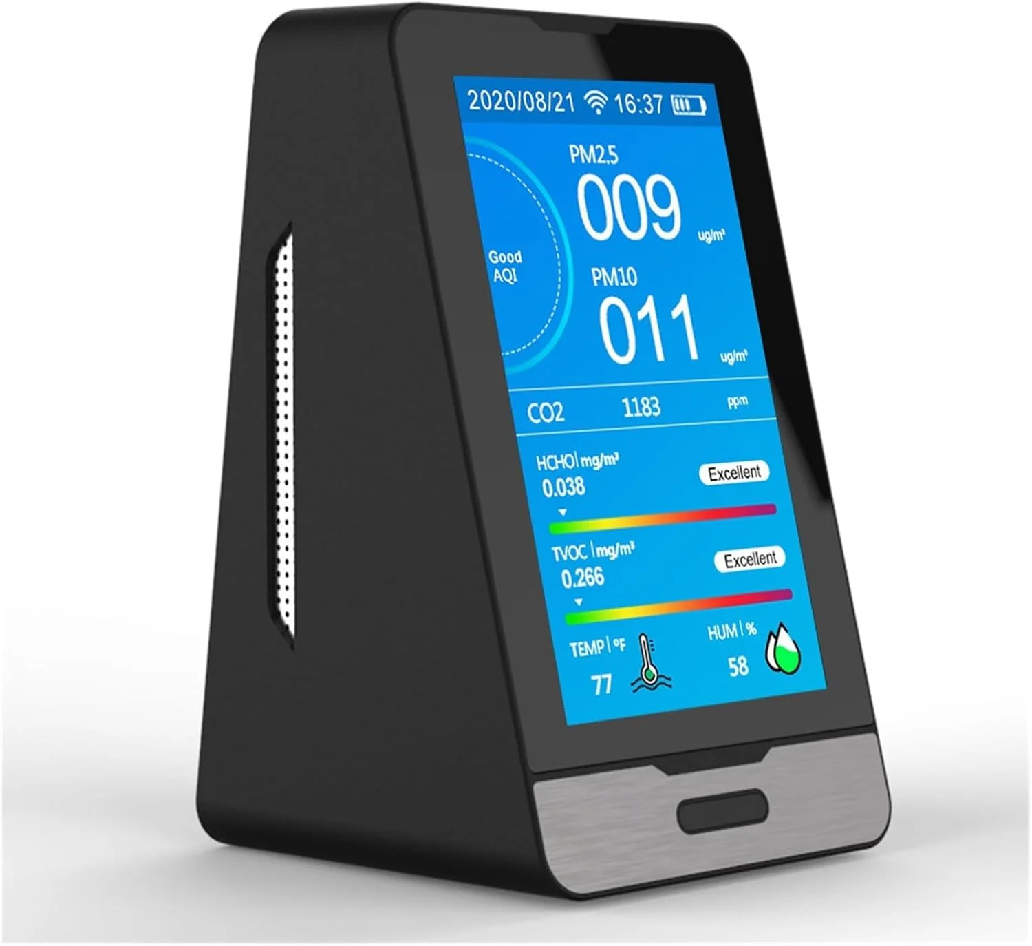 دستگاه مانیتورینگ کیفیت هوا 10 در 1، آشکارساز کیفیت هوا، تستر دی اکسید کربن PM2.5 PM10 TVOC HCHO، مانیتور فرمالدئید، صفحه نمایش LCD، سنسور مادون قرمز، عمر باتری طولانی