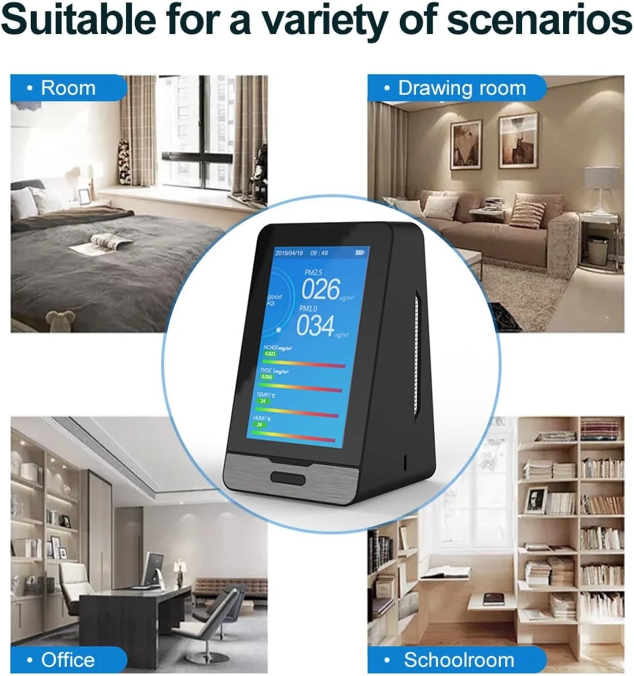 دستگاه مانیتورینگ کیفیت هوا 10 در 1، آشکارساز کیفیت هوا، تستر دی اکسید کربن PM2.5 PM10 TVOC HCHO، مانیتور فرمالدئید، صفحه نمایش LCD، سنسور مادون قرمز، عمر باتری طولانی