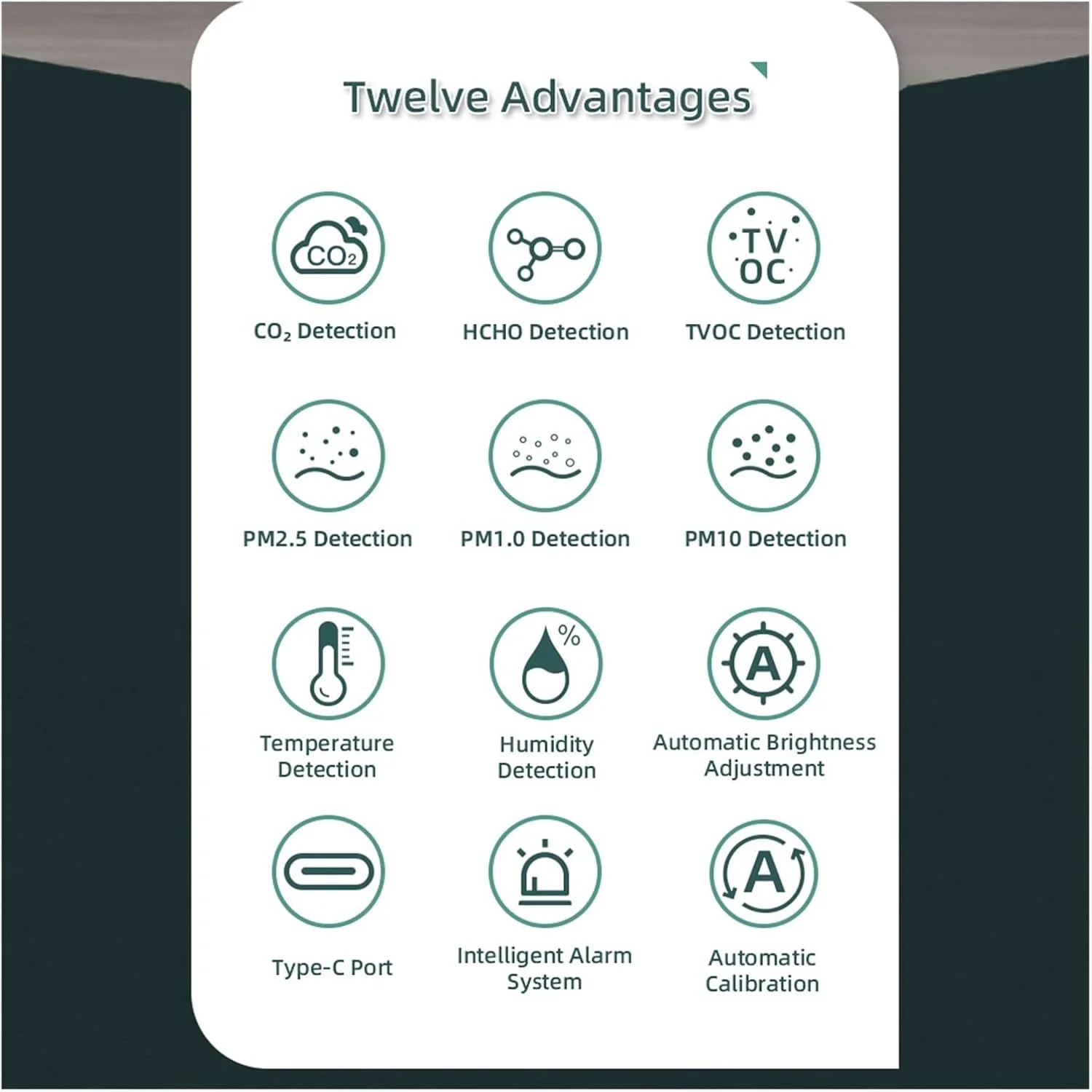 دستگاه نظارت بر کیفیت هوا، سنجش کیفیت هوا 8 در 1، PM1.0 PM2.5 PM10 CO2 TVOC HCHO، دستگاه تست دما و رطوبت، صفحه نمایش LCD، آشکارساز دی اکسید کربن، عمر باتری طولانی