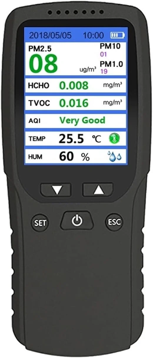 دستگاه مانیتور کیفیت هوا، دستگاه قابل حمل مانیتور کیفیت هوا، ردیابی گرد و غبار PM2.5 برای بررسی گاز خودرو، عمر باتری طولانی