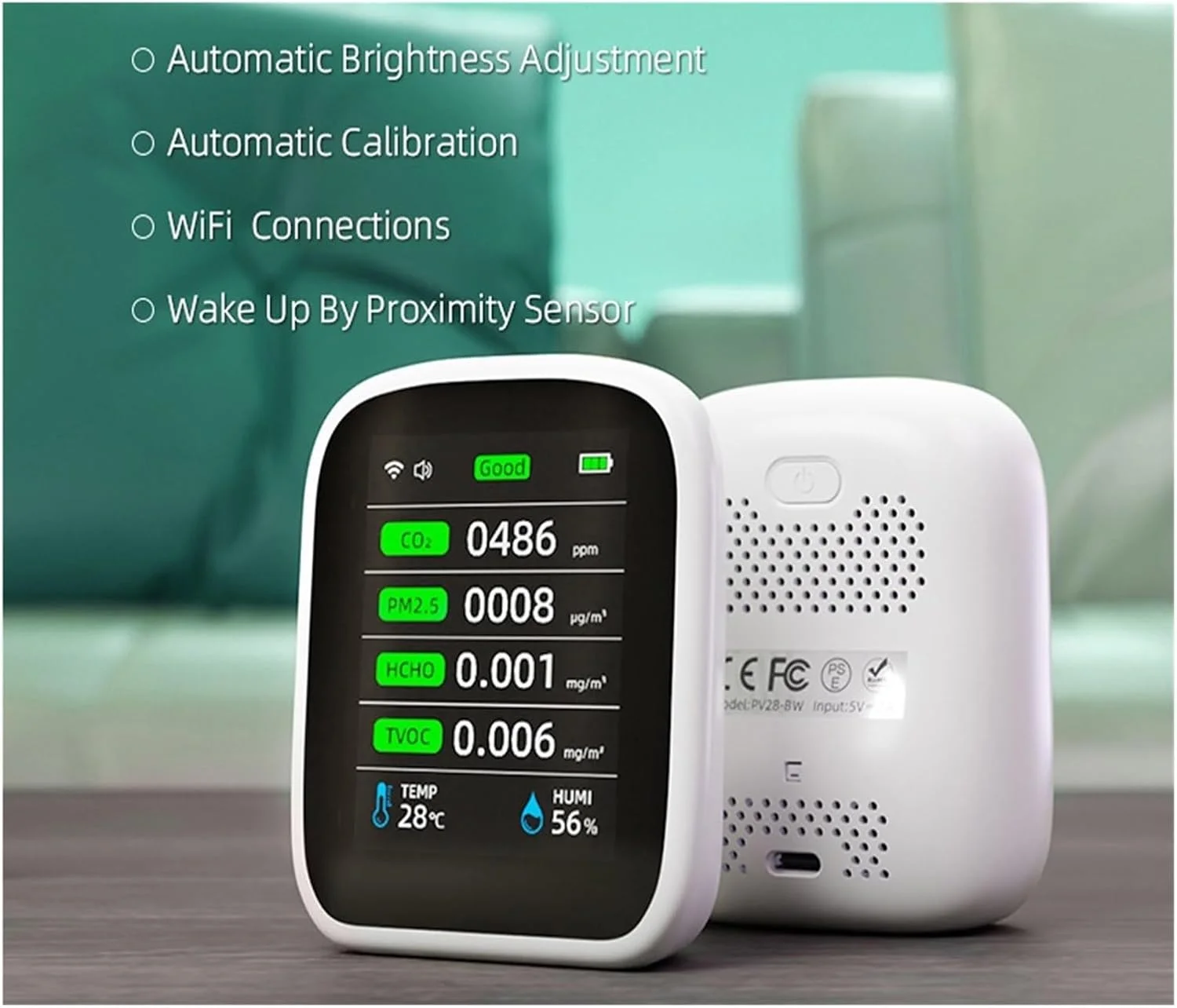 دستگاه نظارت بر کیفیت هوا، سنجش کیفیت هوا 8 در 1، PM1.0 PM2.5 PM10 CO2 TVOC HCHO، دستگاه تست دما و رطوبت، صفحه نمایش LCD، آشکارساز دی اکسید کربن، عمر باتری طولانی