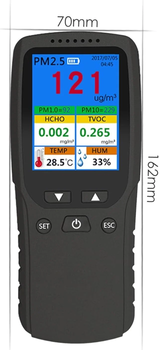 دستگاه مانیتور کیفیت هوا، دستگاه قابل حمل مانیتور کیفیت هوا، ردیابی گرد و غبار PM2.5 برای بررسی گاز خودرو، عمر باتری طولانی
