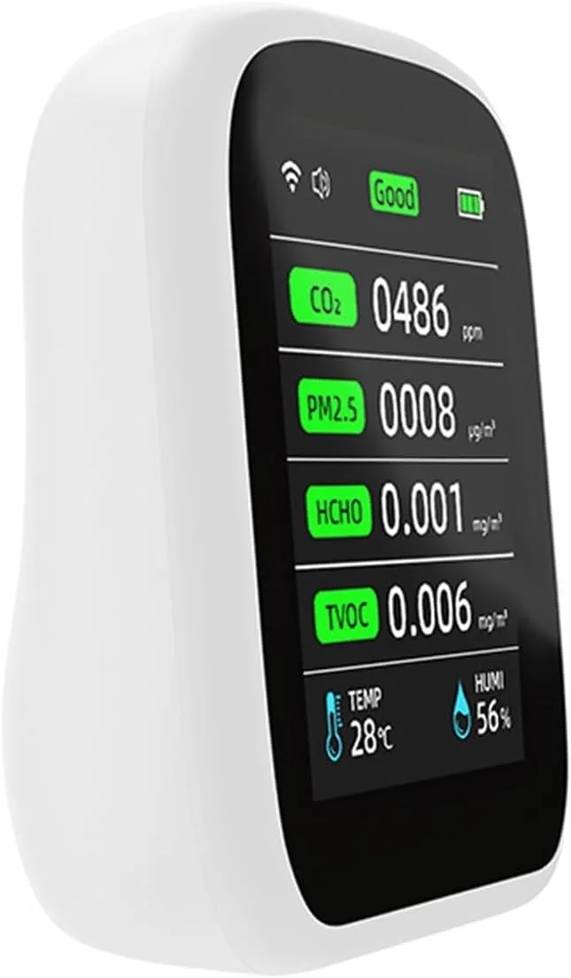 دستگاه نظارت بر کیفیت هوا، سنجشگر کیفیت هوا 8 در 1 PM1.0 PM2.5 PM10 CO2 TVOC HCHO تستر دما و رطوبت با صفحه نمایش LCD، آشکارساز دی اکسید کربن، برای منزل