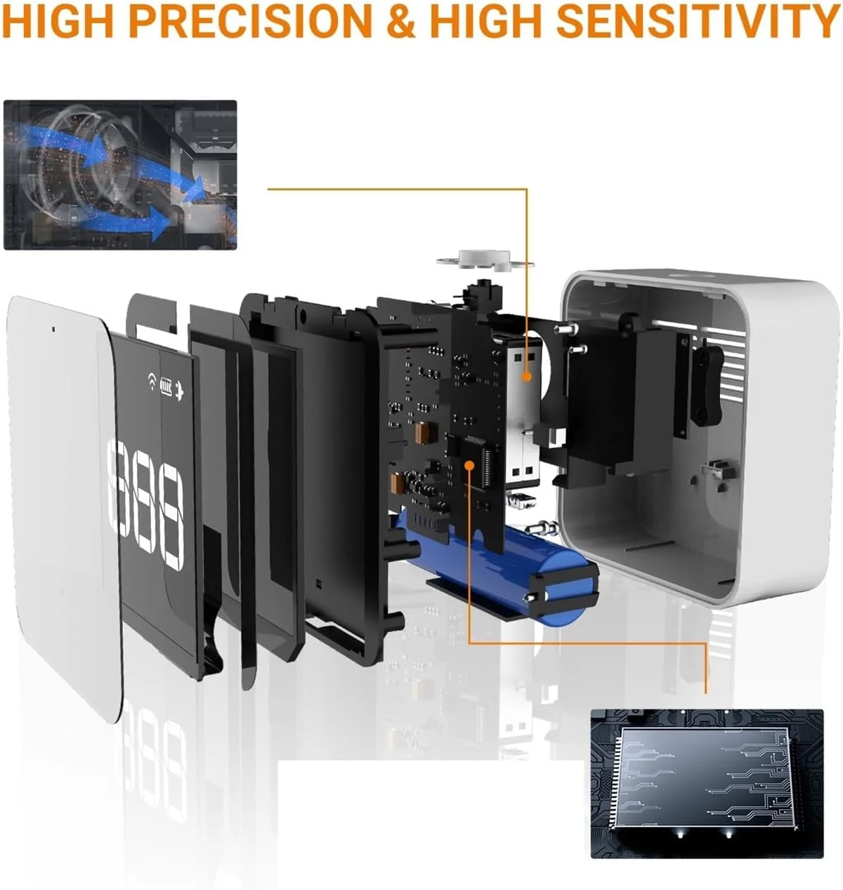 دستگاه مانیتور کیفیت هوا M10 برای PM2.5 HCHO TVOC، آشکارساز سنسور الکتروشیمیایی حرفه ای، نمایشگر زمان واقعی، عمر باتری طولانی