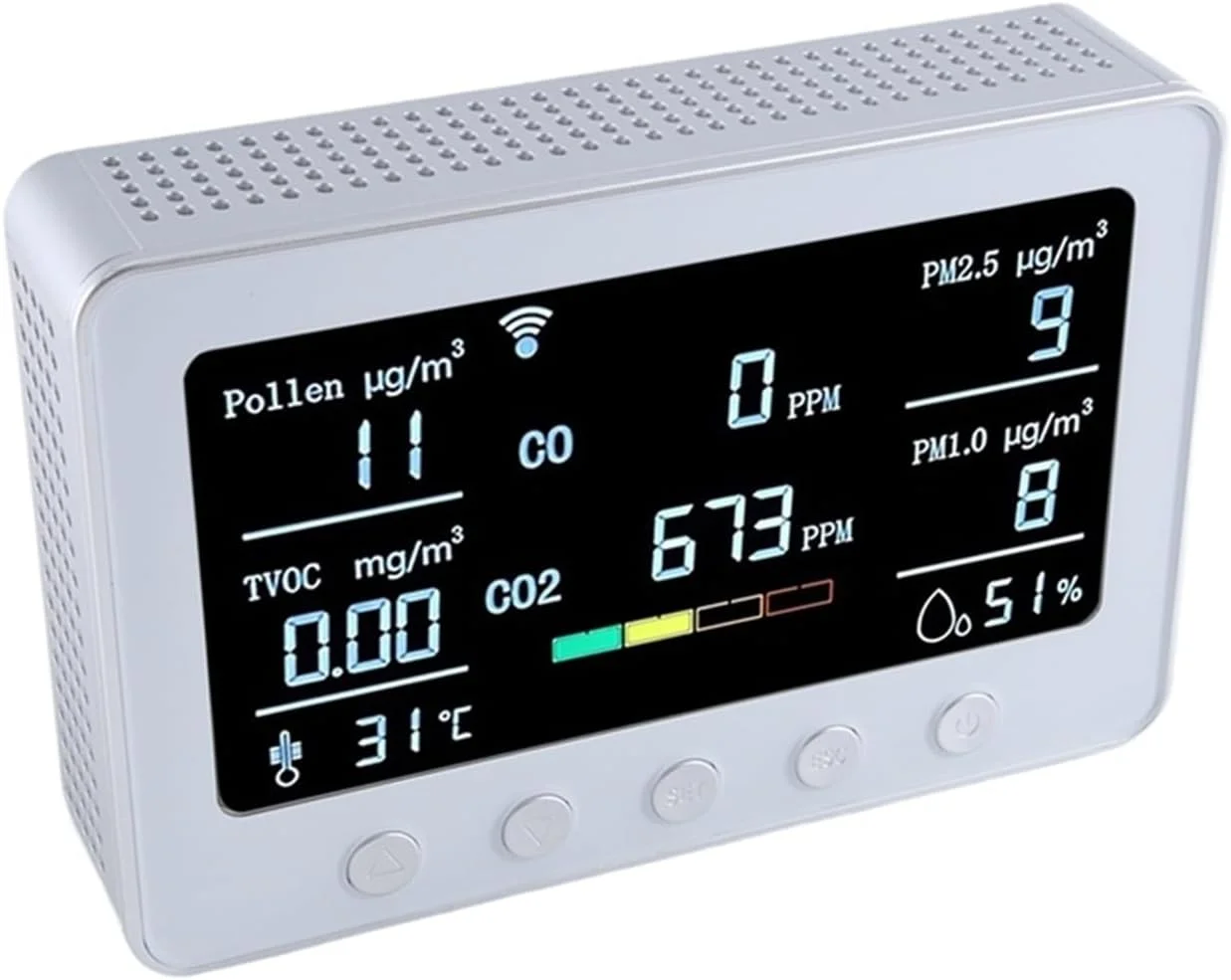 دستگاه مانیتور کیفیت هوا، تشخیص دهنده گرده، TVOC، CO، CO2، PM2.5، 1.0، دما، RH، کنترلر اینترنت اشیا RS485، ثبت کننده داده با عمر باتری طولانی