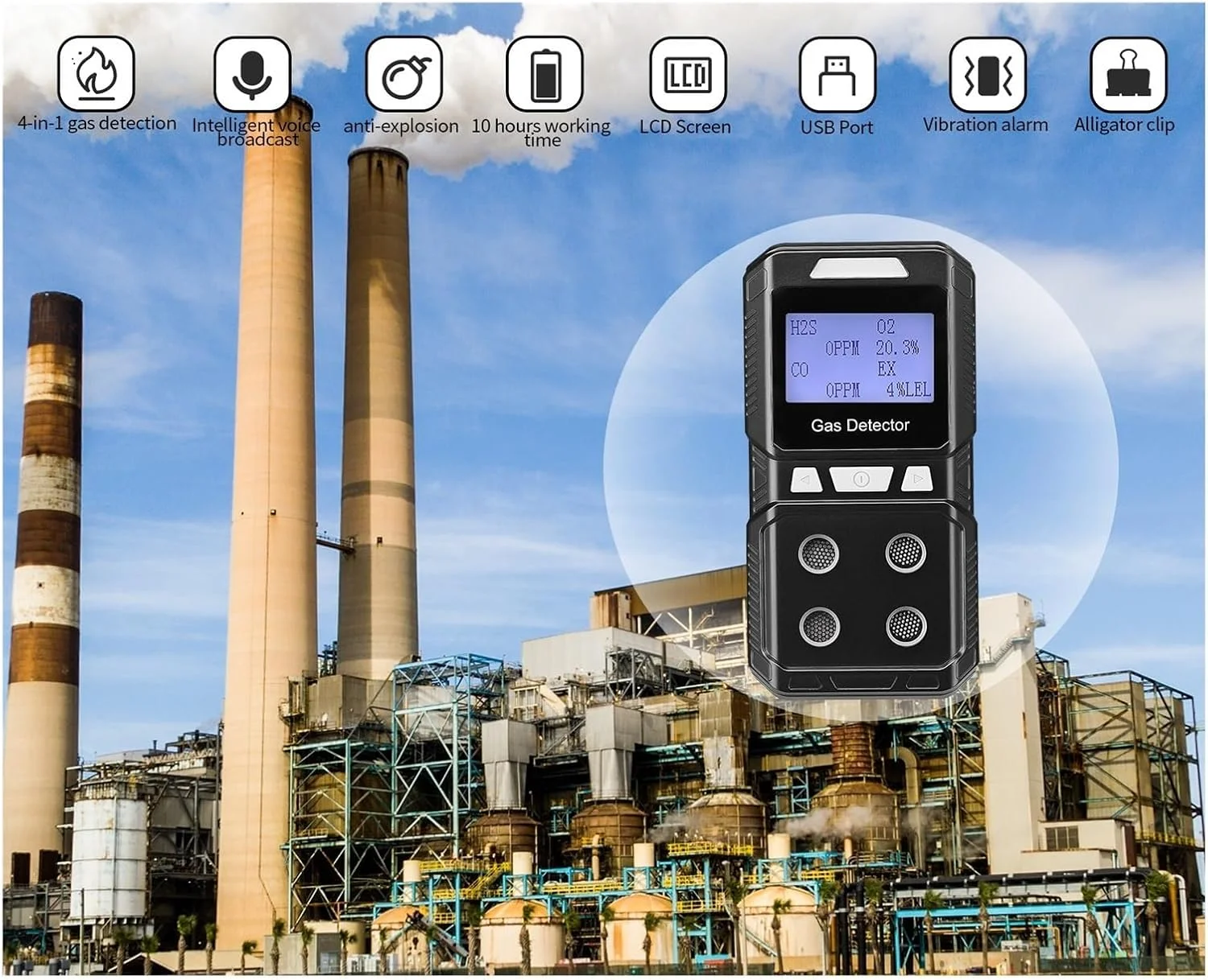 دستگاه قابل حمل نظارت بر کیفیت هوا با 4 حسگر گاز قابل شارژ، دستگاه نظارت بر گازهای متعدد، دستگاه تست کیفیت هوا و آنالایزر با دقت بالا و عمر باتری طولانی