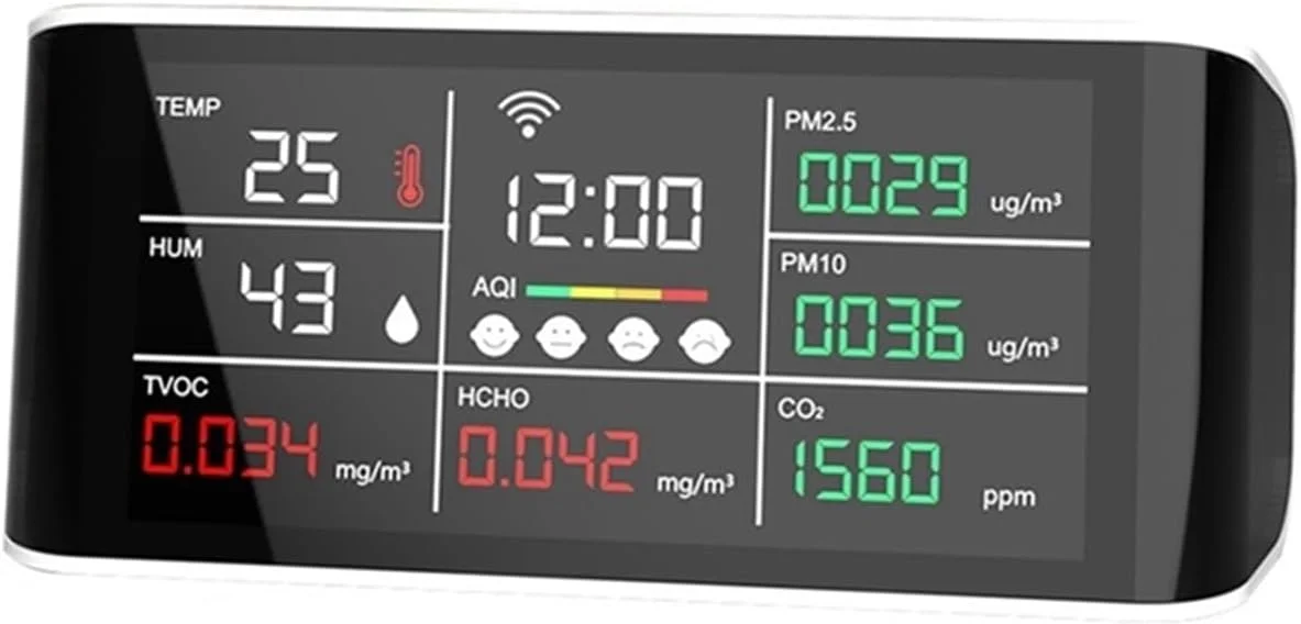 دستگاه مانیتورینگ کیفیت هوا 9 در 1، آشکارساز کیفیت هوا، تستر گاز دی اکسید کربن PM2.5 PM10 TVOC، مانیتور فرمالدئید، صفحه نمایش LED، عمر باتری طولانی