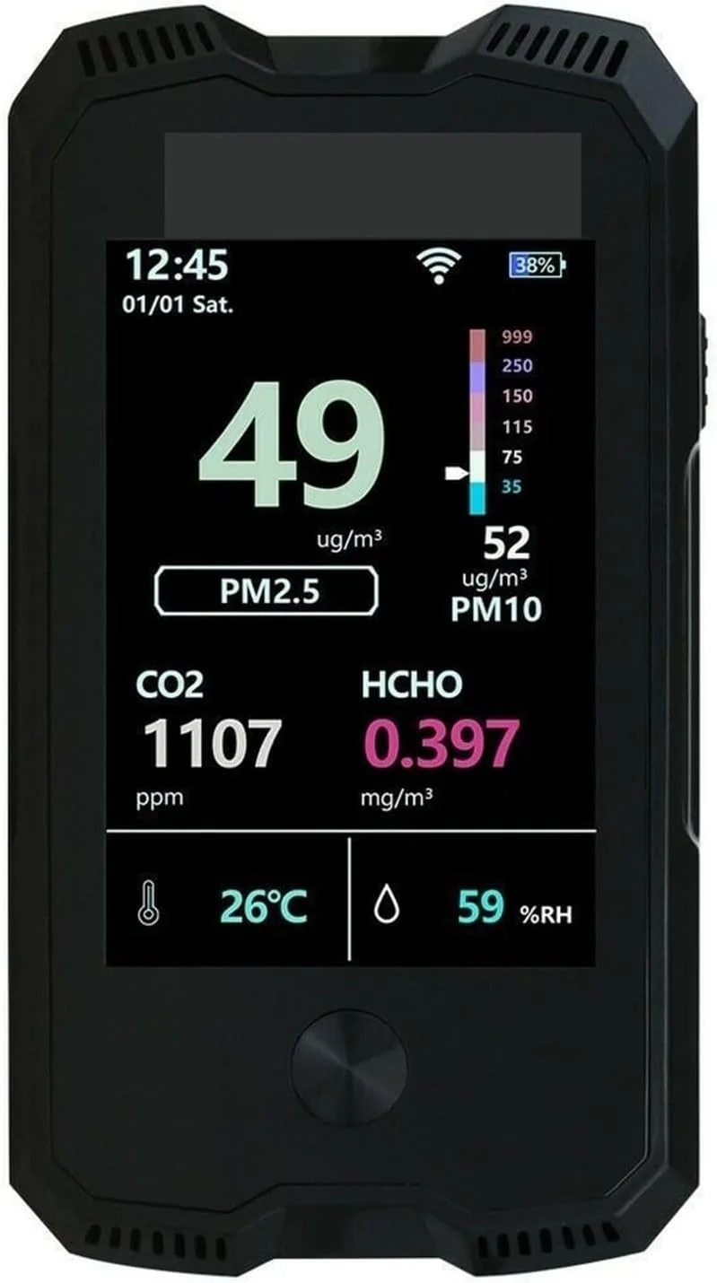 دستگاه مانیتور کیفیت هوا CO2 HCHO، آشکارساز و ثبت کننده داده PM2.5 PM10، دما و رطوبت با عمر باتری طولانی