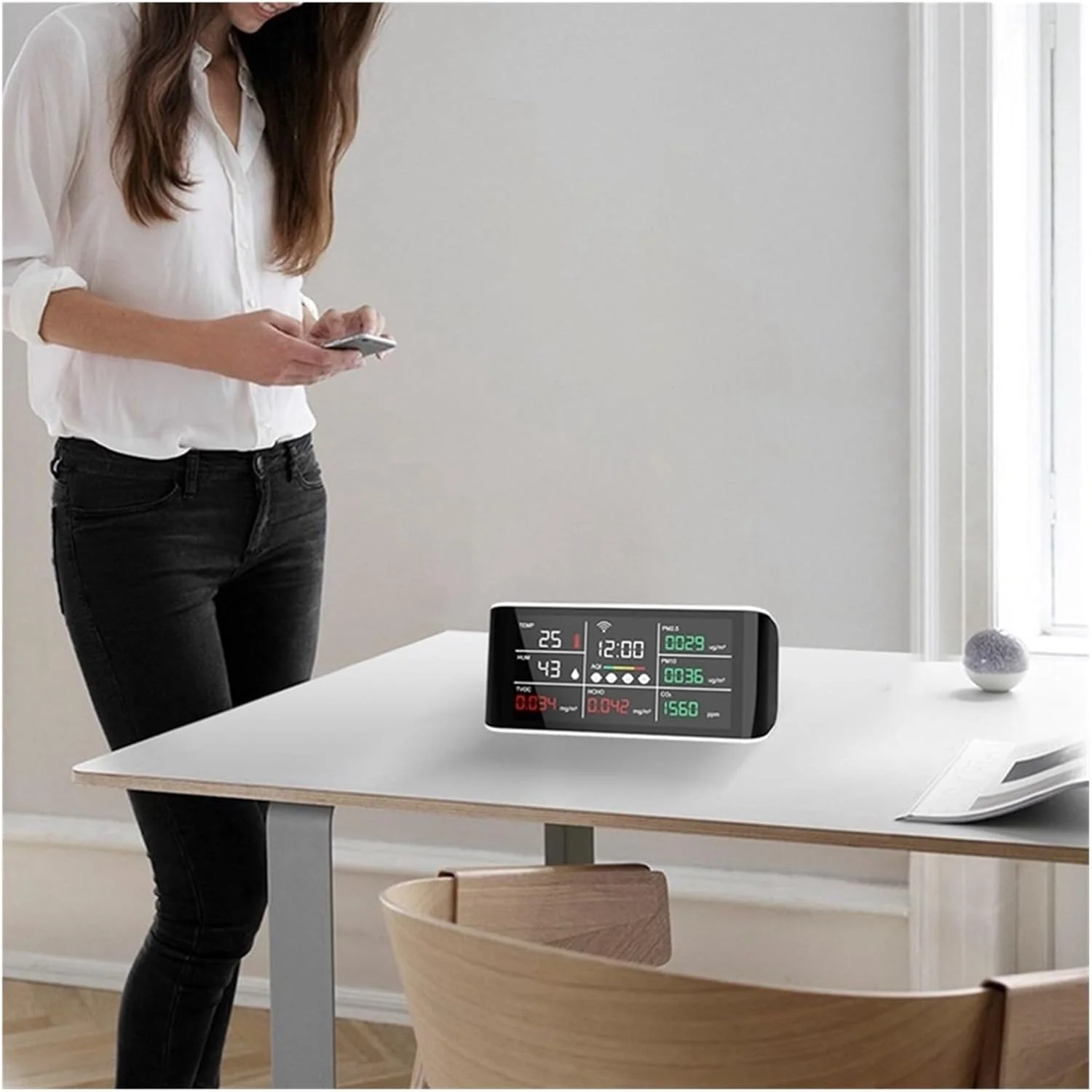 دستگاه مانیتورینگ کیفیت هوا 9 در 1، آشکارساز کیفیت هوا، تستر گاز دی اکسید کربن PM2.5 PM10 TVOC، مانیتور فرمالدئید، صفحه نمایش LED، عمر باتری طولانی