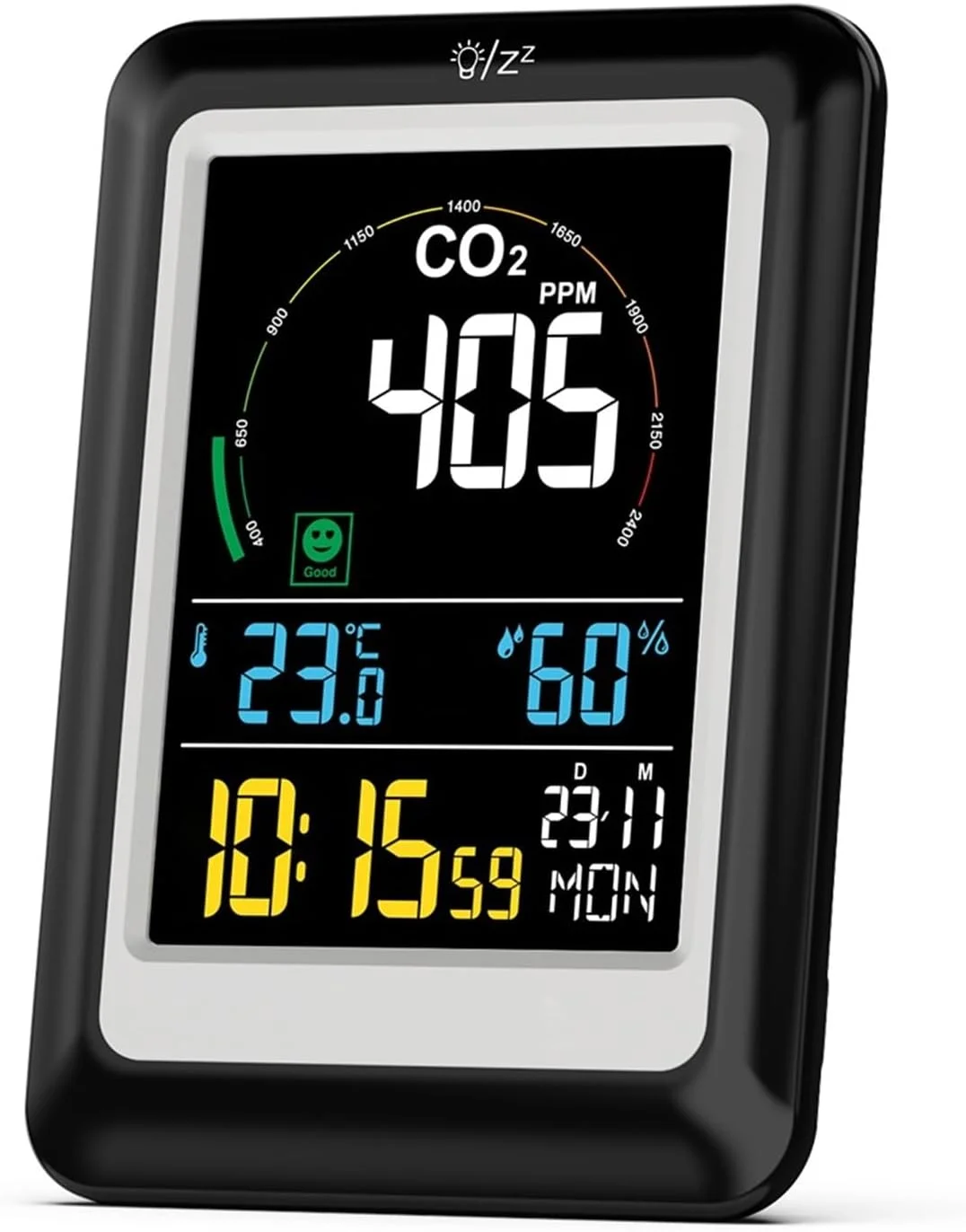 دستگاه مانیتور کیفیت هوا 5 در 1، مانیتور کیفیت هوا، سنجش دی اکسید کربن، تشخیص دهنده لحظه ای، سنجش دی اکسید کربن، آشکارساز دیجیتال دما و رطوبت با عمر باتری طولانی