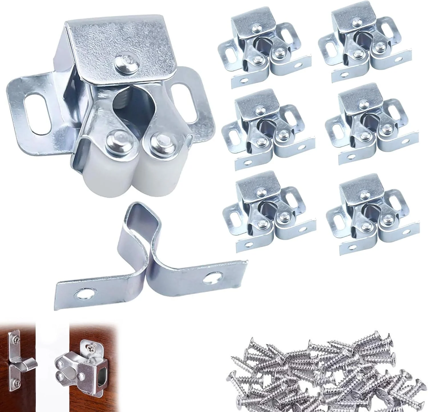 XIANGUP بسته 12 عددی قفل دو غلتکی، قفل درب کابینت، به همراه پیچ، قفل کابینت درب برای درب های داخلی، قفل کابینت برای خانه، کابینت، مبلمان، قفل غلتکی درب داخلی، (نقره ای)