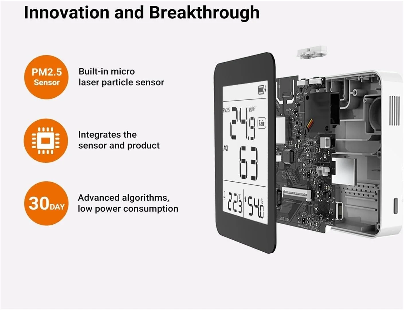 دستگاه مانیتور کیفیت هوا S1، مانیتور کیفیت هوای داخلی PM2.5، آشکارساز دما و رطوبت برای خانه، دفتر یا مدرسه، عمر باتری طولانی