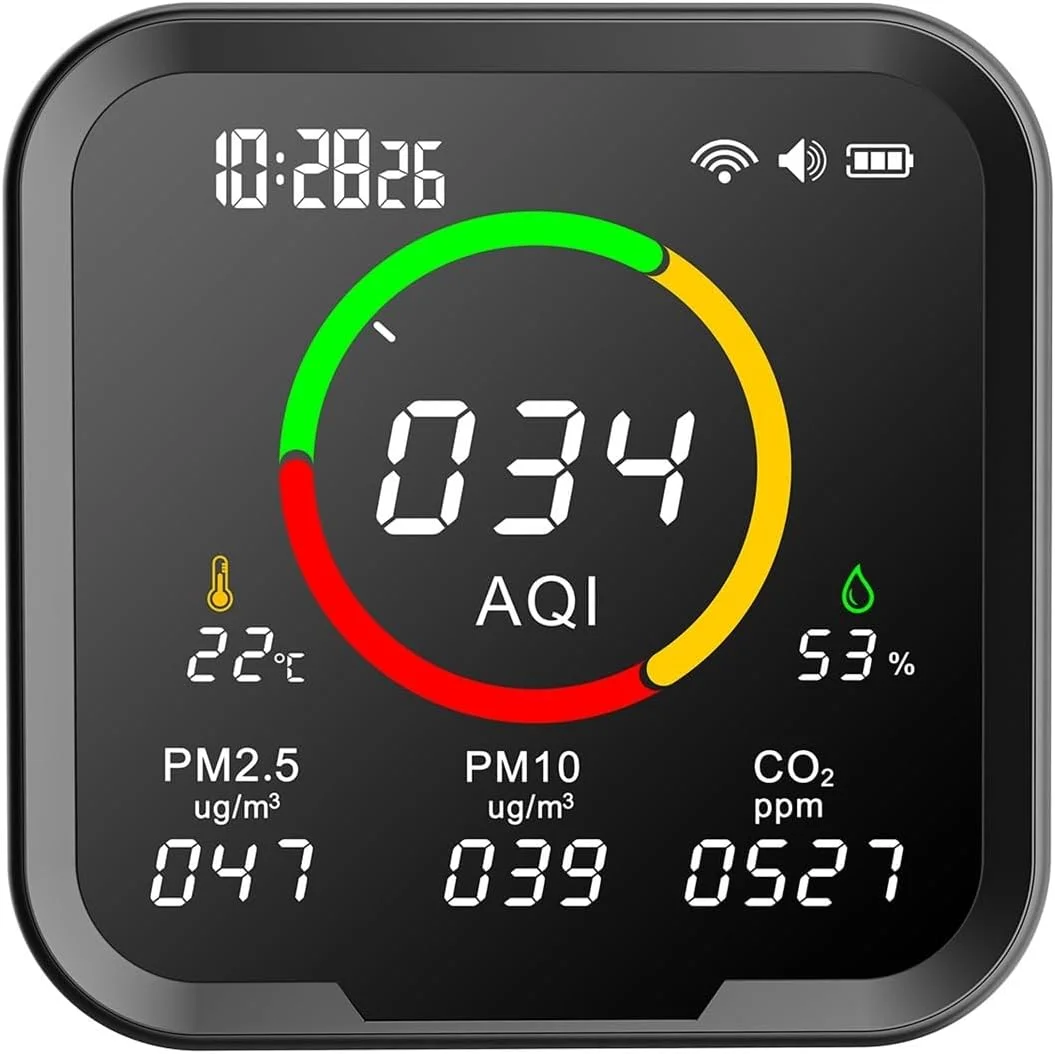 دستگاه چند منظوره نظارت بر کیفیت هوا، حسگر دما و رطوبت، دستگاه نظارت بر گاز دی اکسید کربن PM10 و PM2.5، عمر باتری طولانی