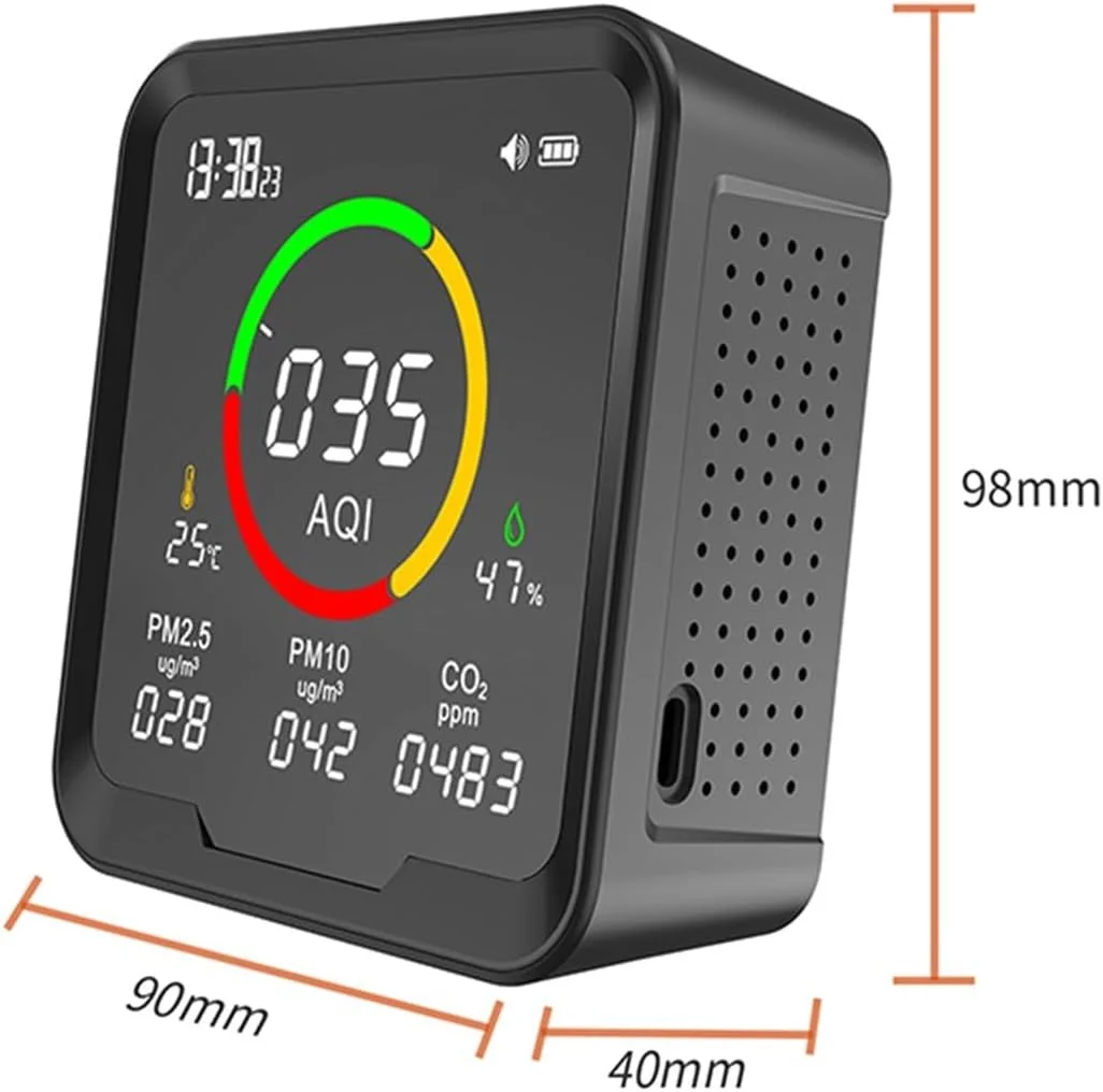 دستگاه چند منظوره نظارت بر کیفیت هوا، حسگر دما و رطوبت، دستگاه نظارت بر گاز دی اکسید کربن PM10 و PM2.5، عمر باتری طولانی