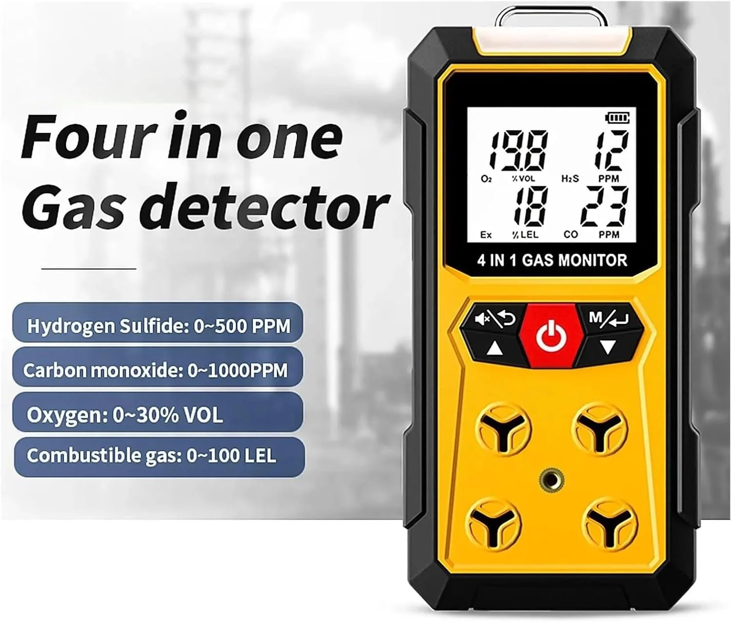 دستگاه تشخیص نشت گاز برای نظارت بر کیفیت هوا 4 در 1 (H2S، EX، O2، CO) - دستگاه نظارت قابل اعتماد برای ایمنی در خانه و محل کار با تشخیص دقیق و عمر باتری طولانی